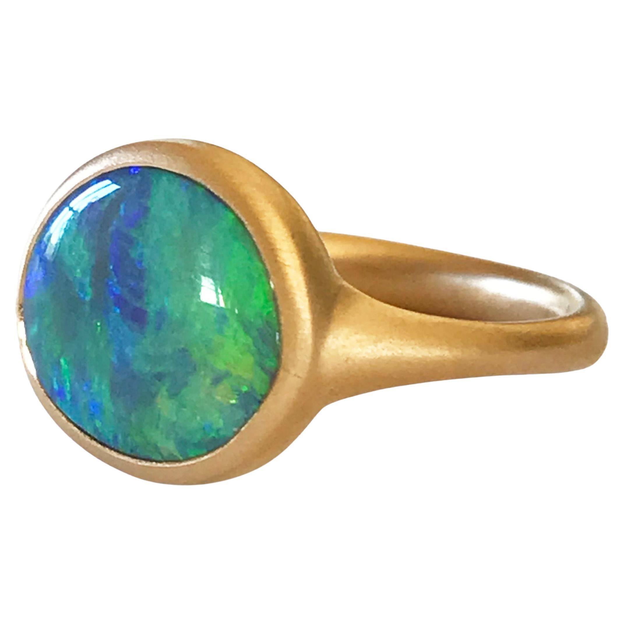 Dalben Round Oval Australian Lighting Ridge Opal Yellow Gold Ring