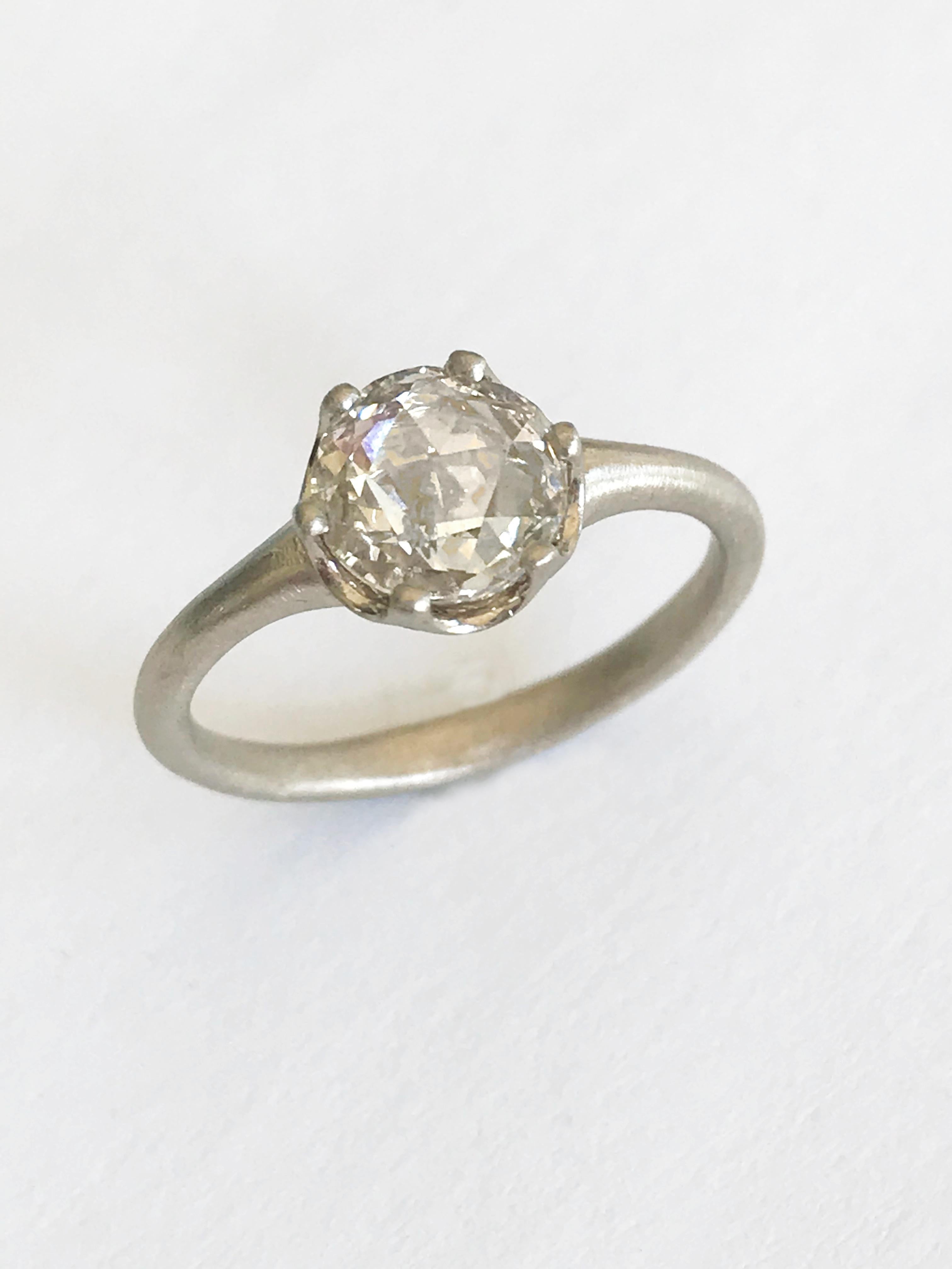 Dalben 1, 02 Carat Round Rose Cut Diamond Gold Ring In New Condition In Como, IT