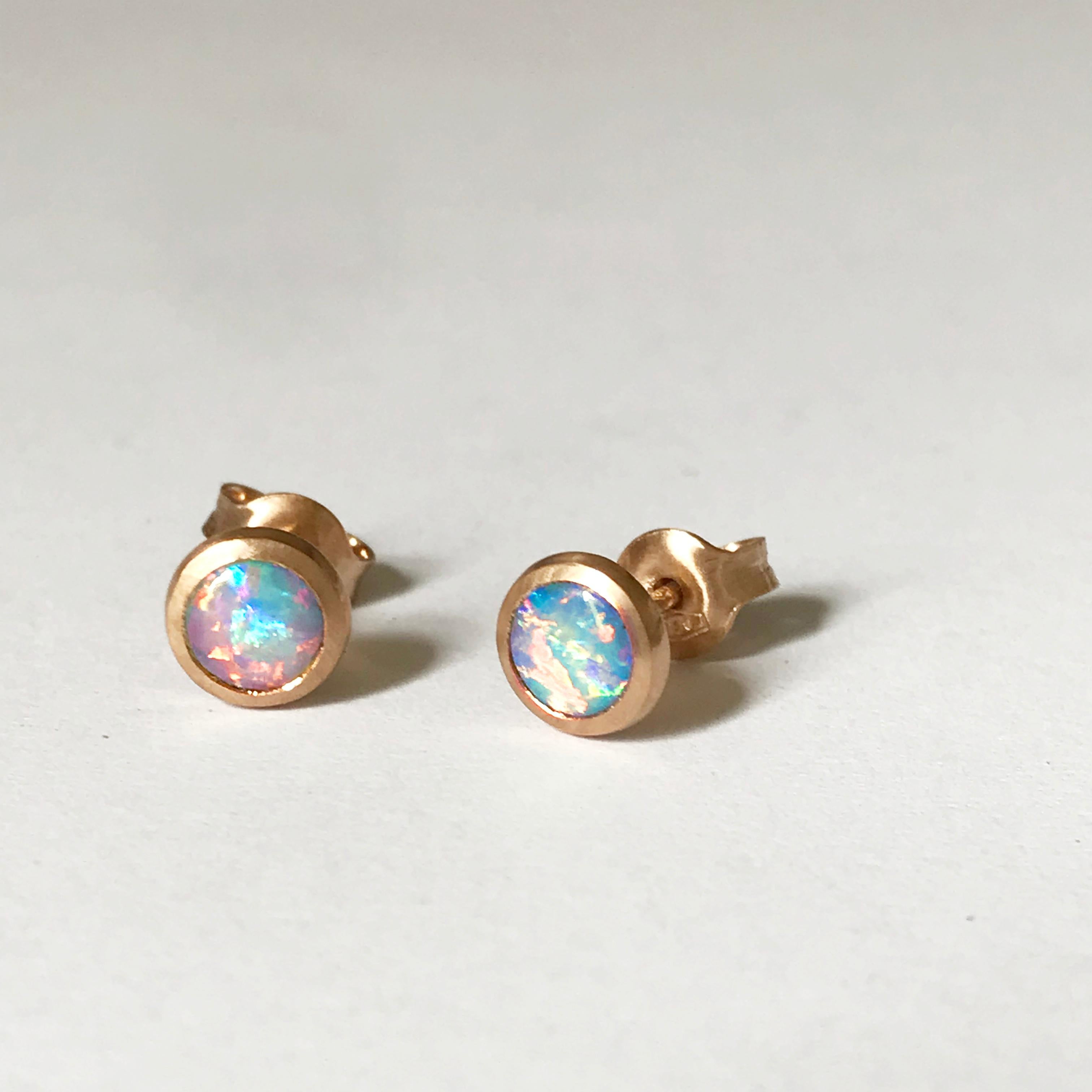 Dalben Round Shape Australian Opal Rose Gold Earrings 4