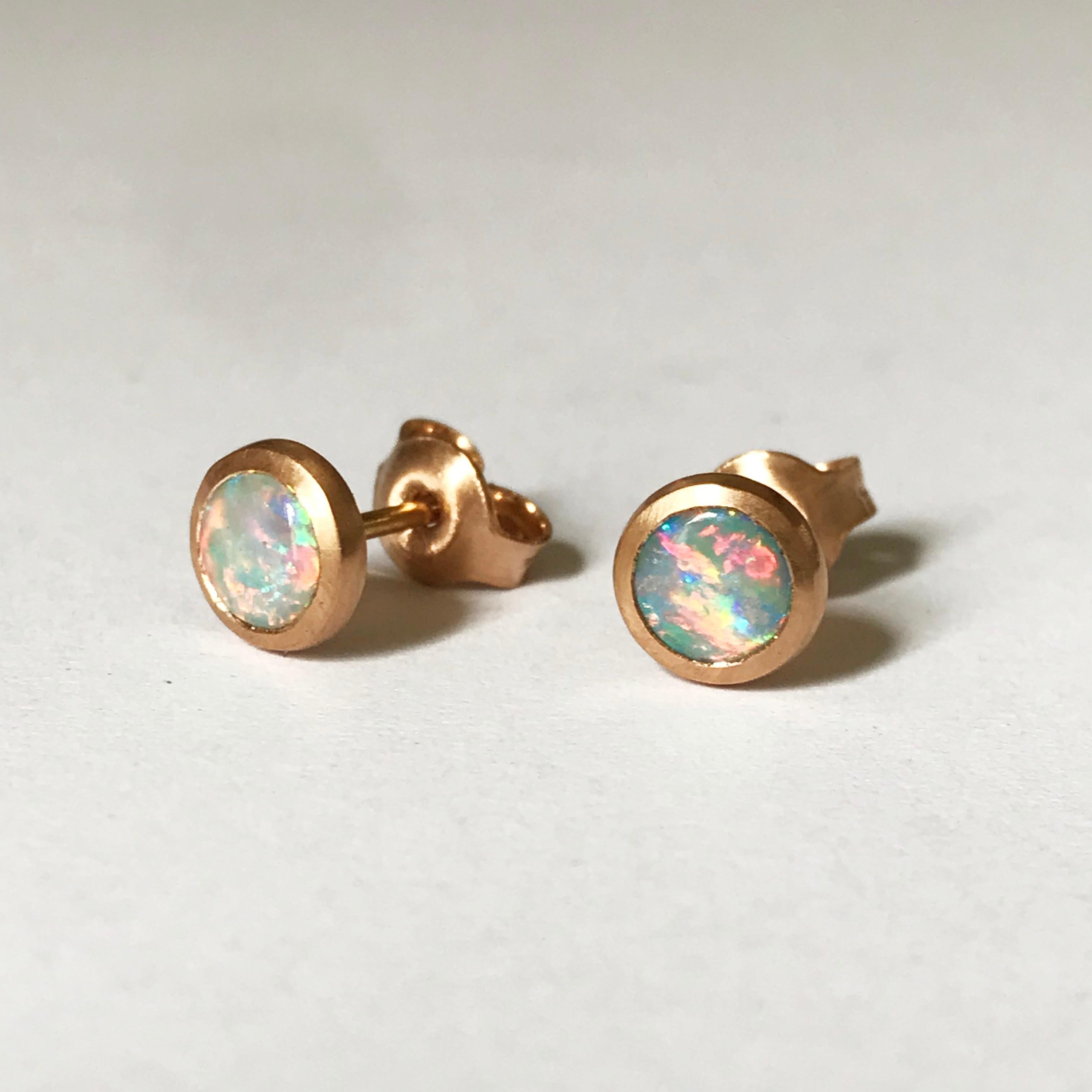 Dalben Round Shape Australian Opal Rose Gold Earrings 5