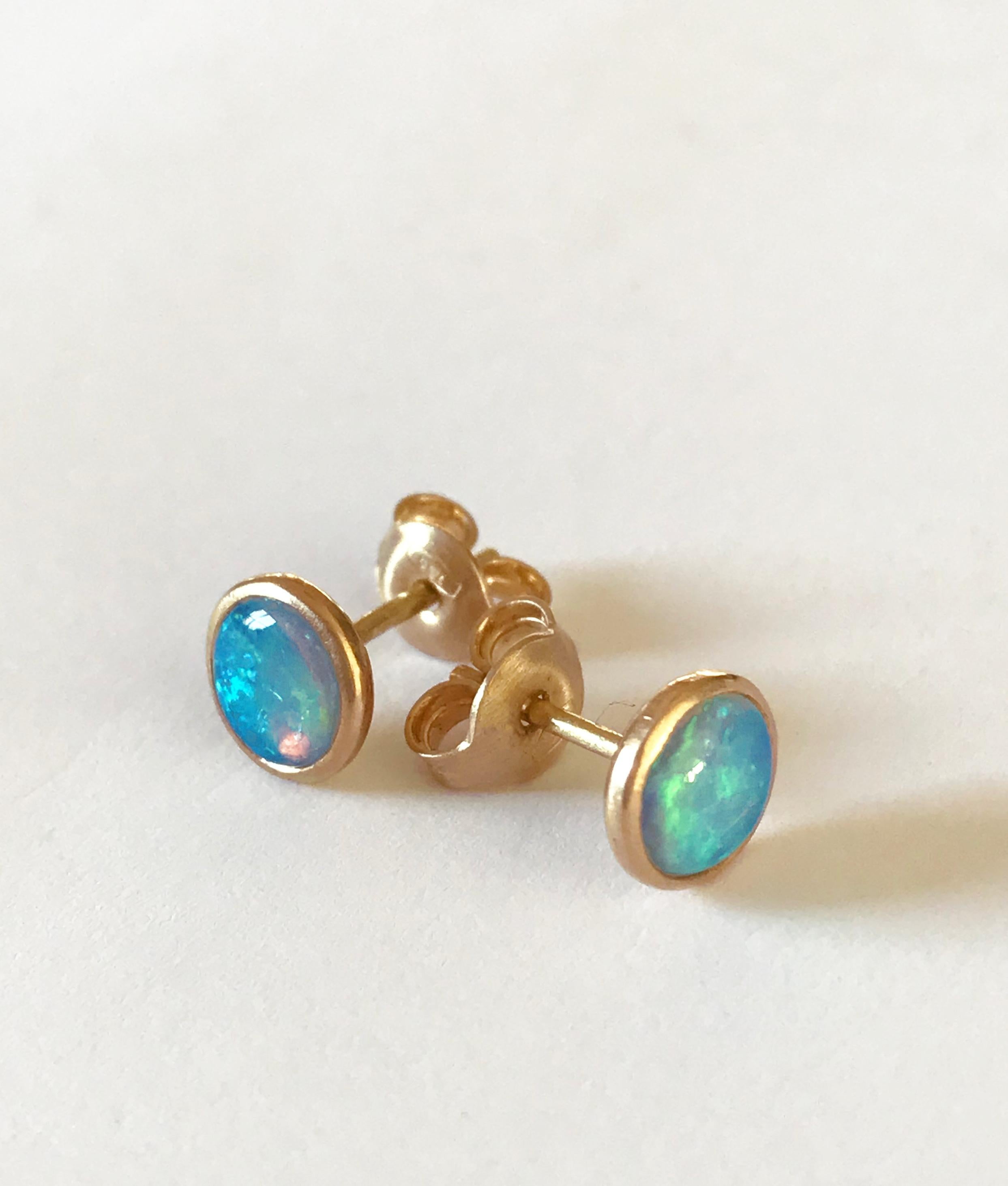 Contemporary Dalben Round Shape Australian Opal Rose Gold Earrings