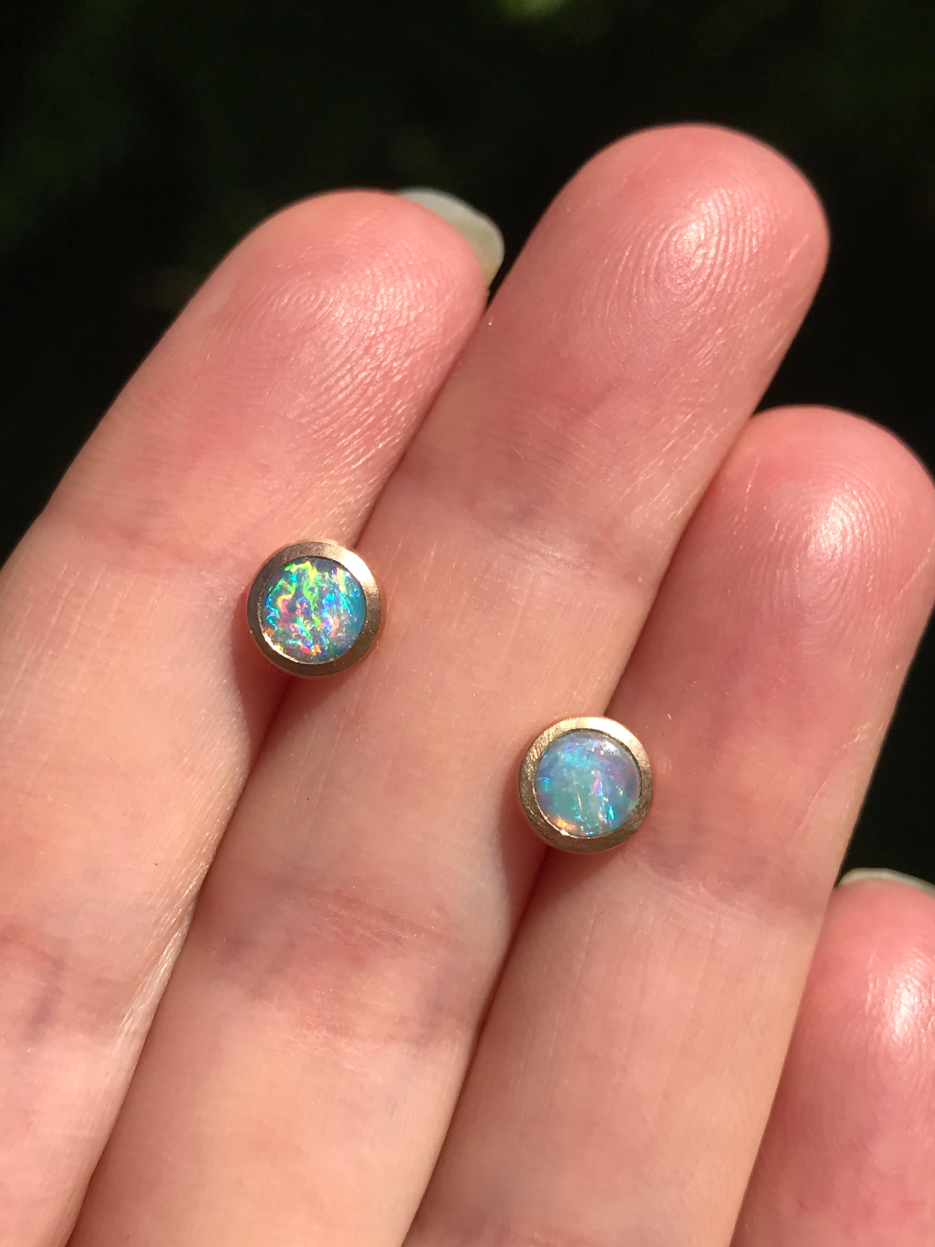 Cabochon Dalben Round Shape Australian Opal Rose Gold Earrings