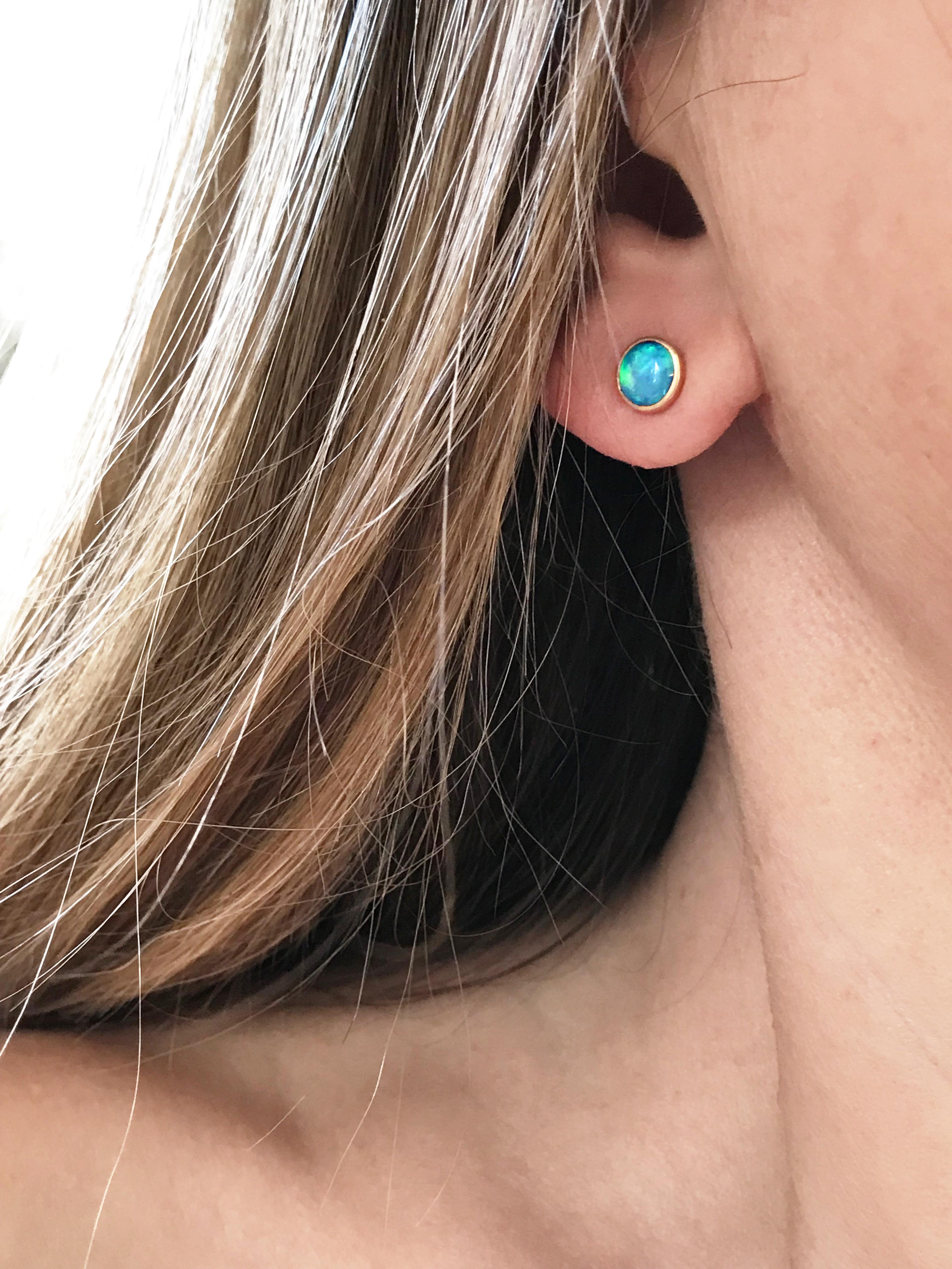 Dalben Round Shape Australian Opal Rose Gold Earrings In New Condition In Como, IT