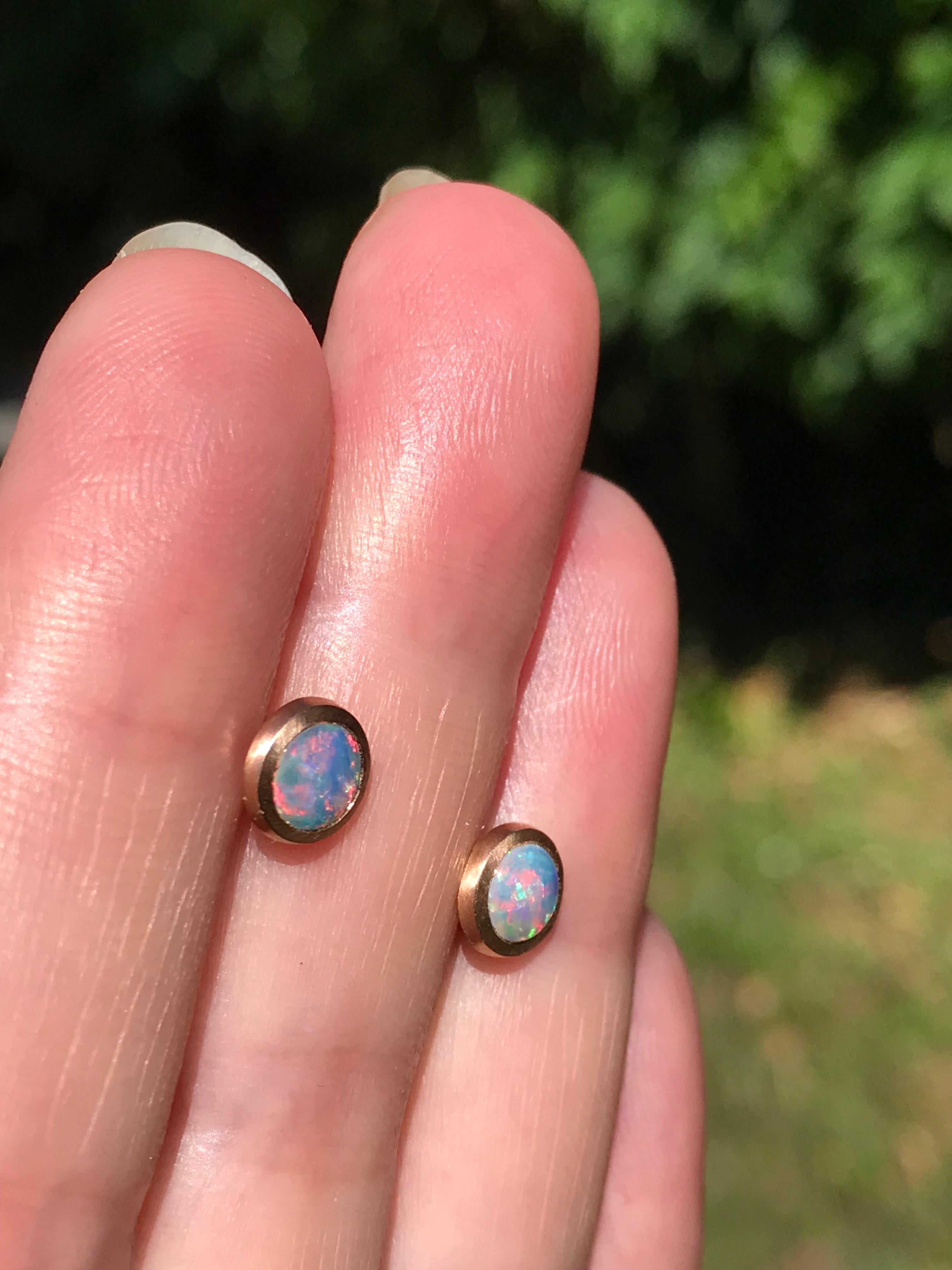Dalben Round Shape Australian Opal Rose Gold Earrings In New Condition In Como, IT