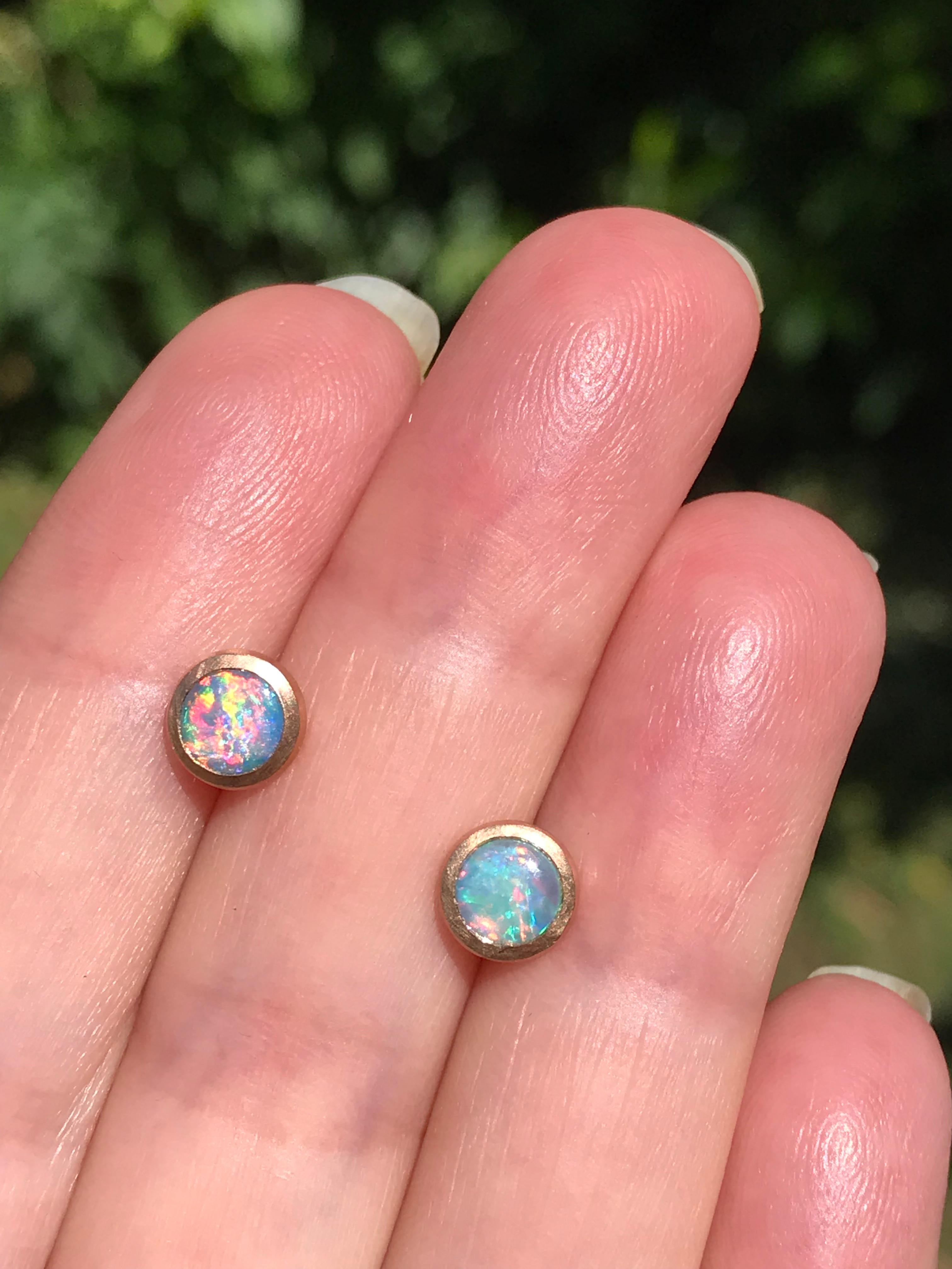 Dalben Round Shape Australian Opal Rose Gold Earrings 1