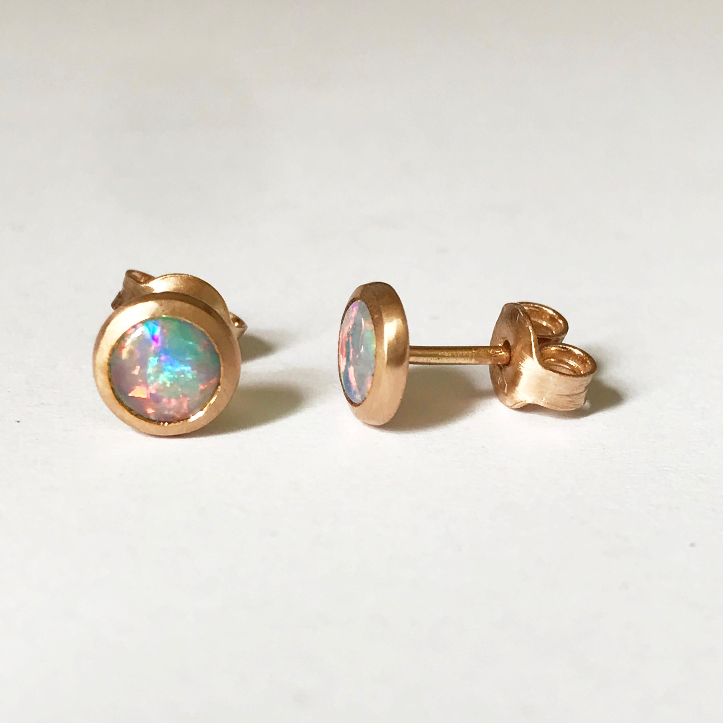 Dalben Round Shape Australian Opal Rose Gold Earrings 2