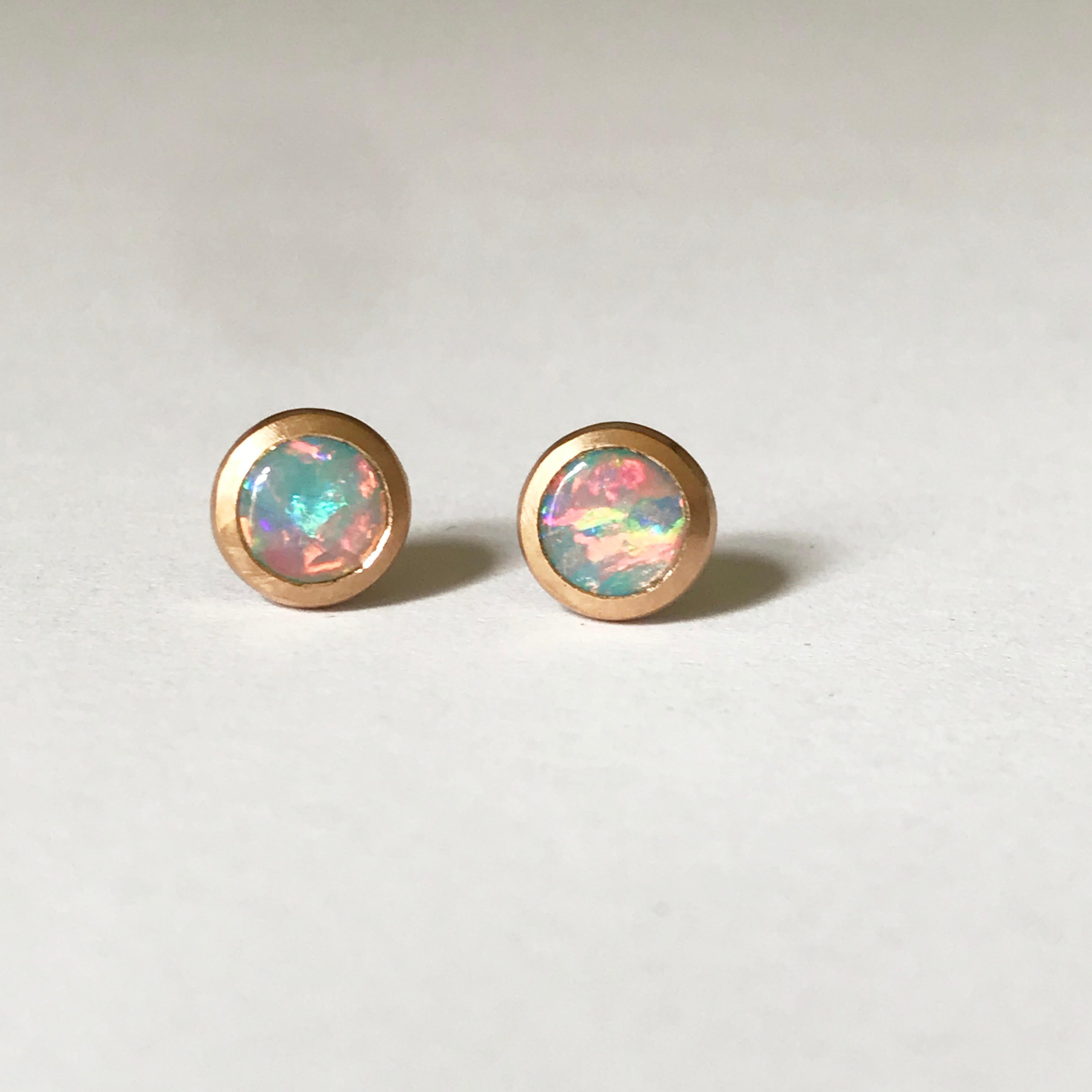 Dalben Round Shape Australian Opal Rose Gold Earrings 3
