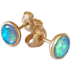 Dalben Round Shape Australian Opal Rose Gold Earrings