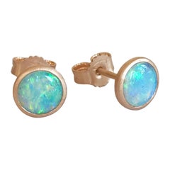 Dalben Round Shape Australian Opal Rose Gold Earrings