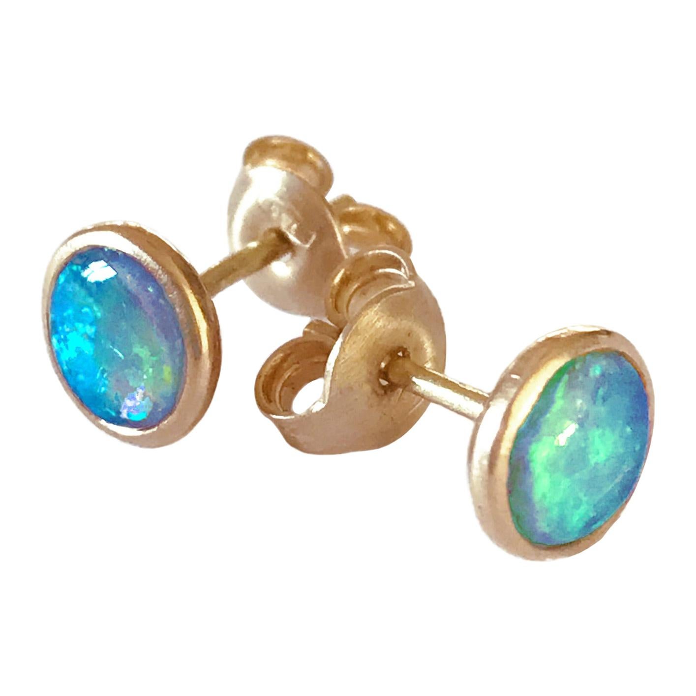 Dalben Round Shape Australian Opal Rose Gold Earrings