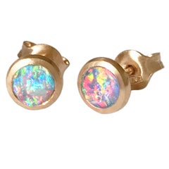 Dalben Round Shape Australian Opal Rose Gold Earrings