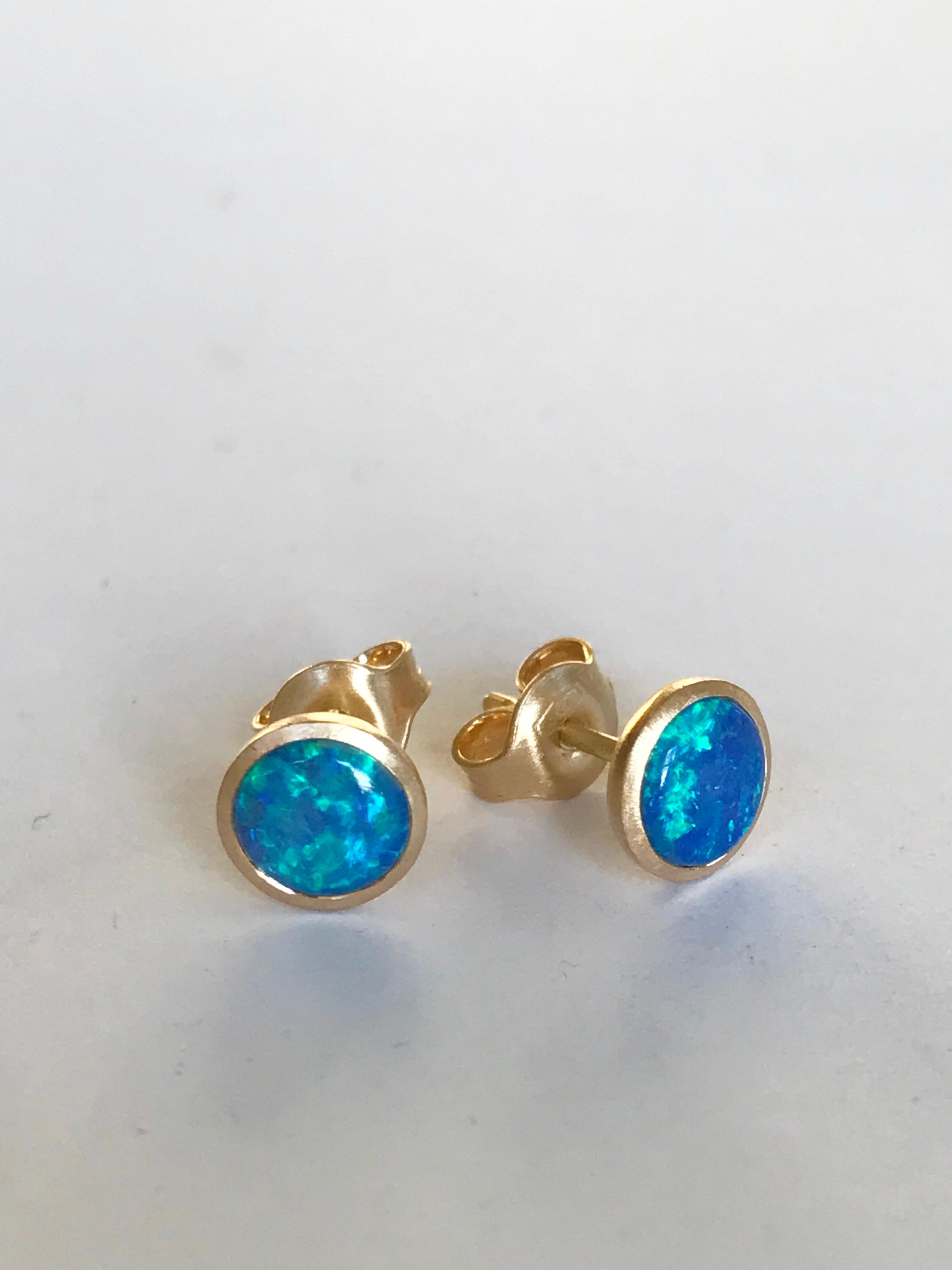 Contemporary Dalben Round Shape Australian Opal Yellow Gold Earrings