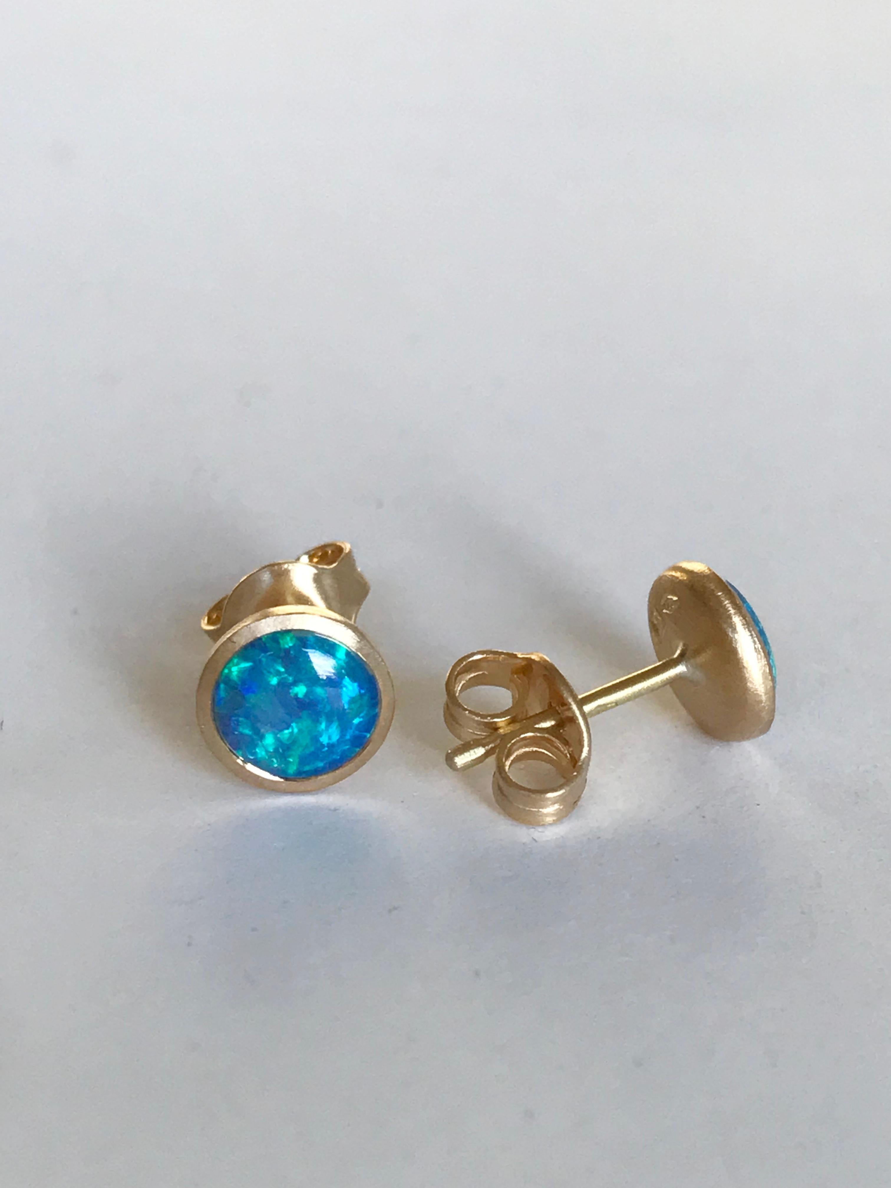 Contemporary Dalben Round Shape Australian Opal Yellow Gold Earrings For Sale