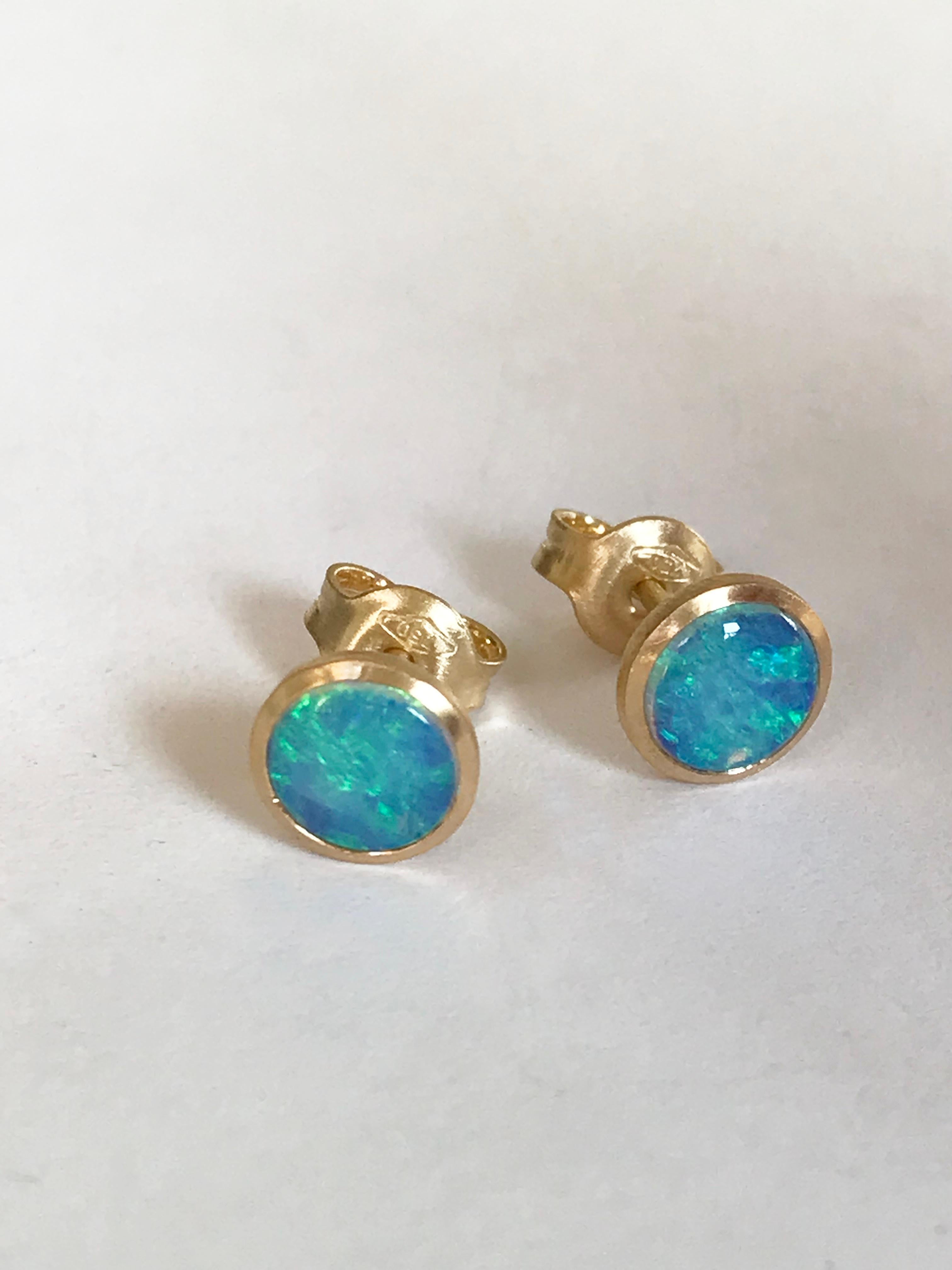 Contemporary Dalben Round Shape Australian Opal Yellow Gold Earrings For Sale