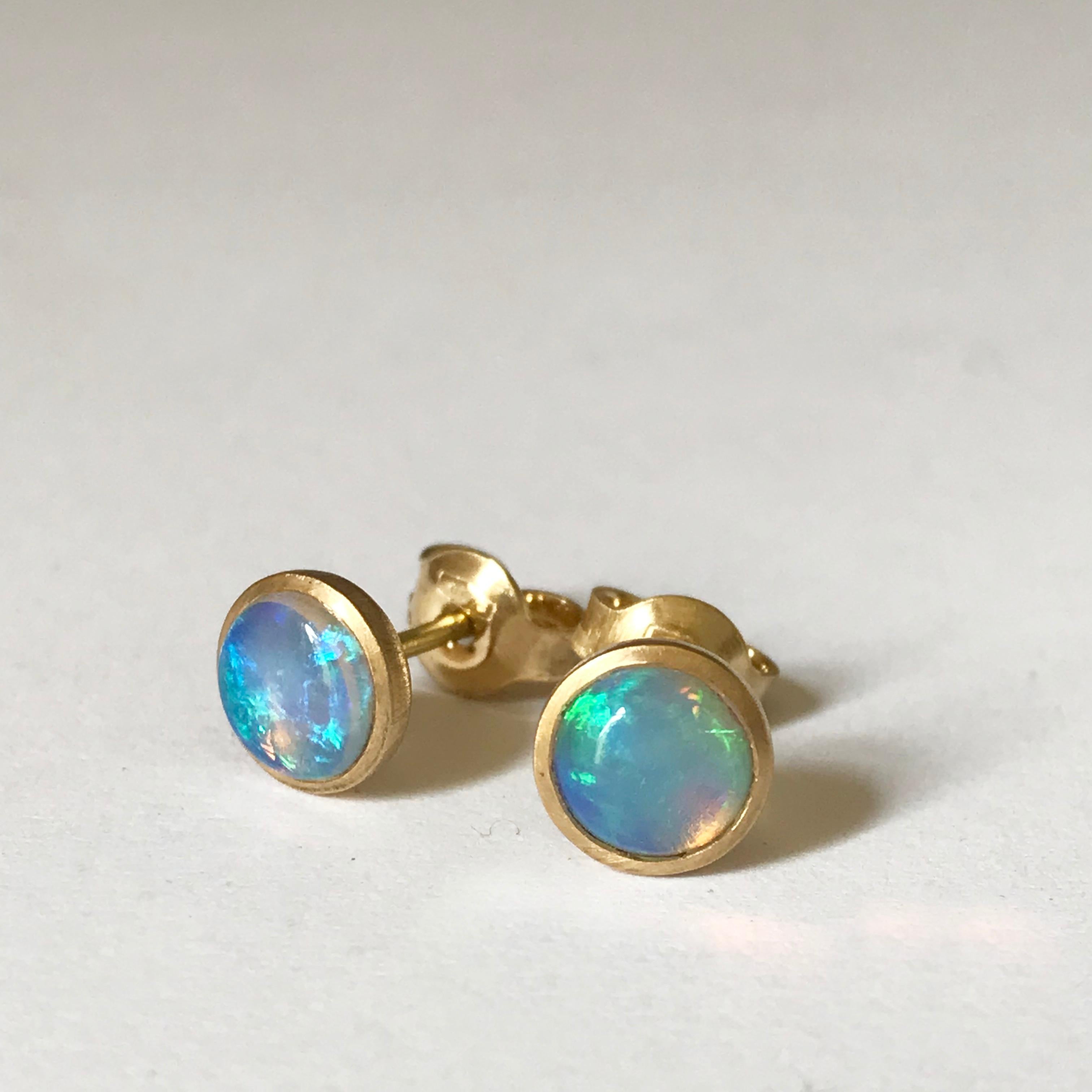 Dalben Round Shape Australian Opal Yellow Gold Earrings 1