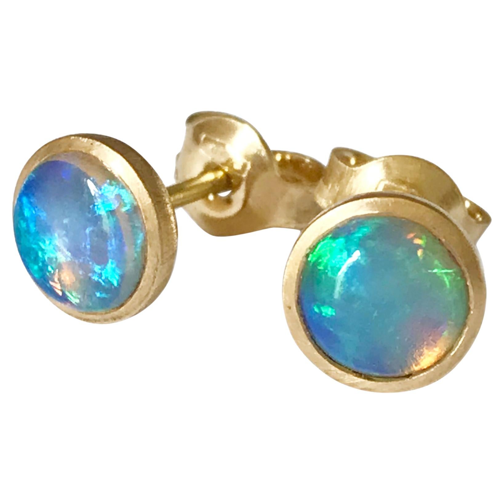 Dalben Round Shape Australian Opal Yellow Gold Earrings