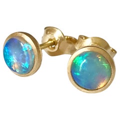 Dalben Round Shape Australian Opal Yellow Gold Earrings