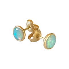 Dalben Round Shape Australian Opal Yellow Gold Earrings