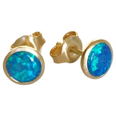 Dalben Round Shape Australian Opal Yellow Gold Earrings