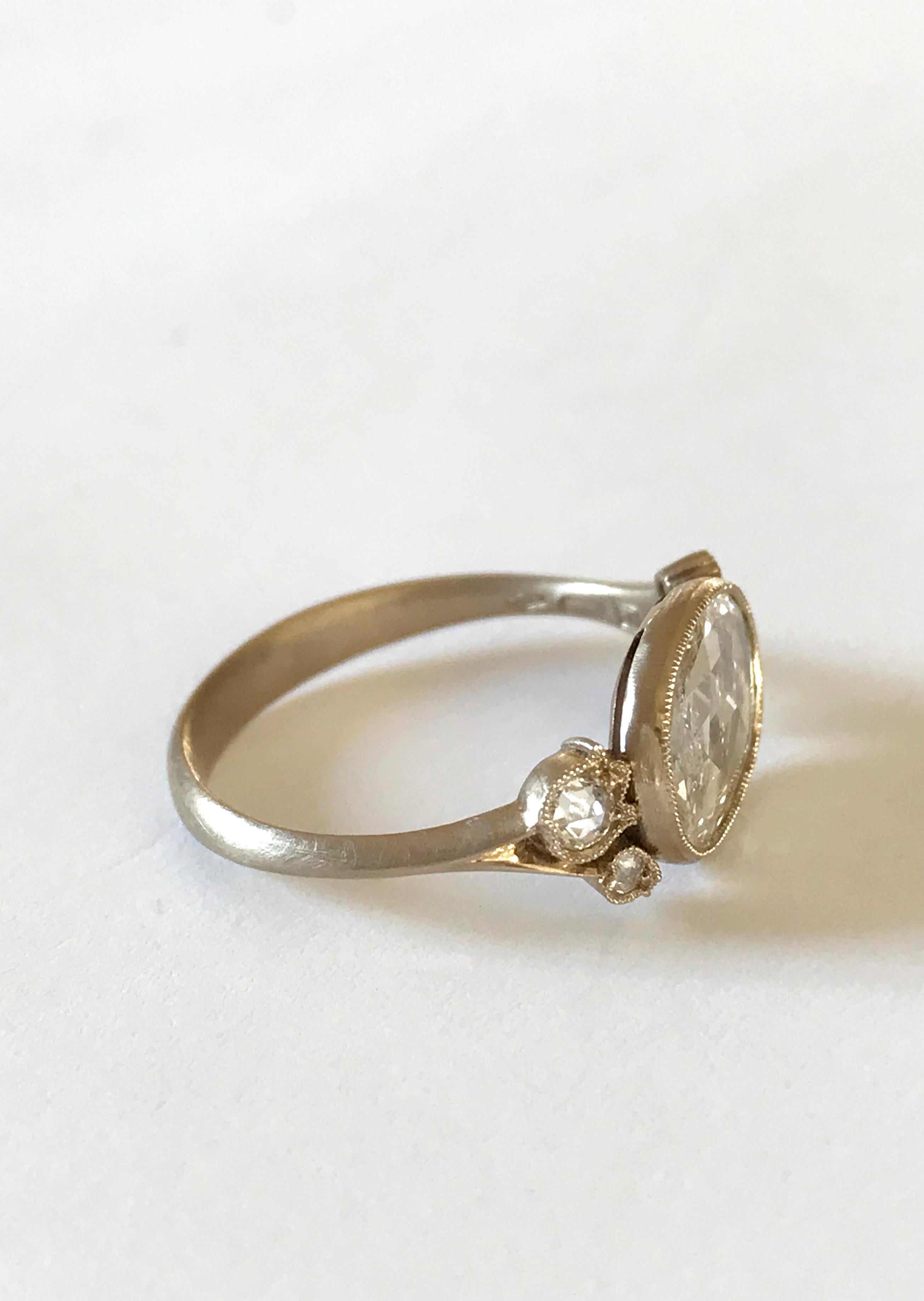 Dalben Slice Oval Rose Cut Diamond Gold Ring In New Condition In Como, IT