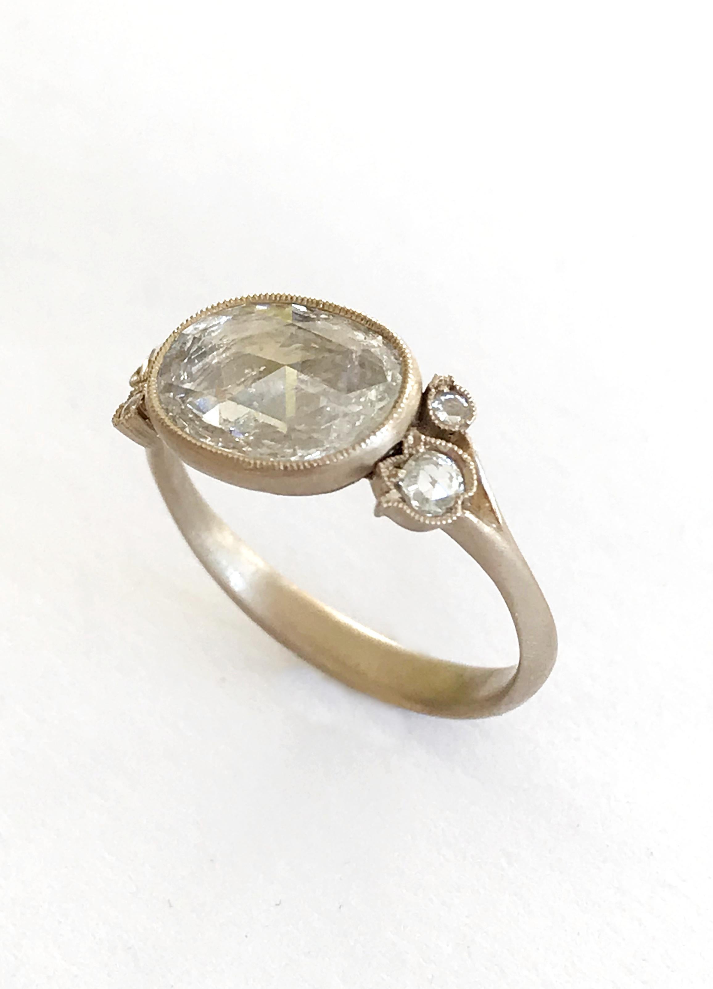 Dalben Slice Oval Rose Cut Diamond Gold Ring 2