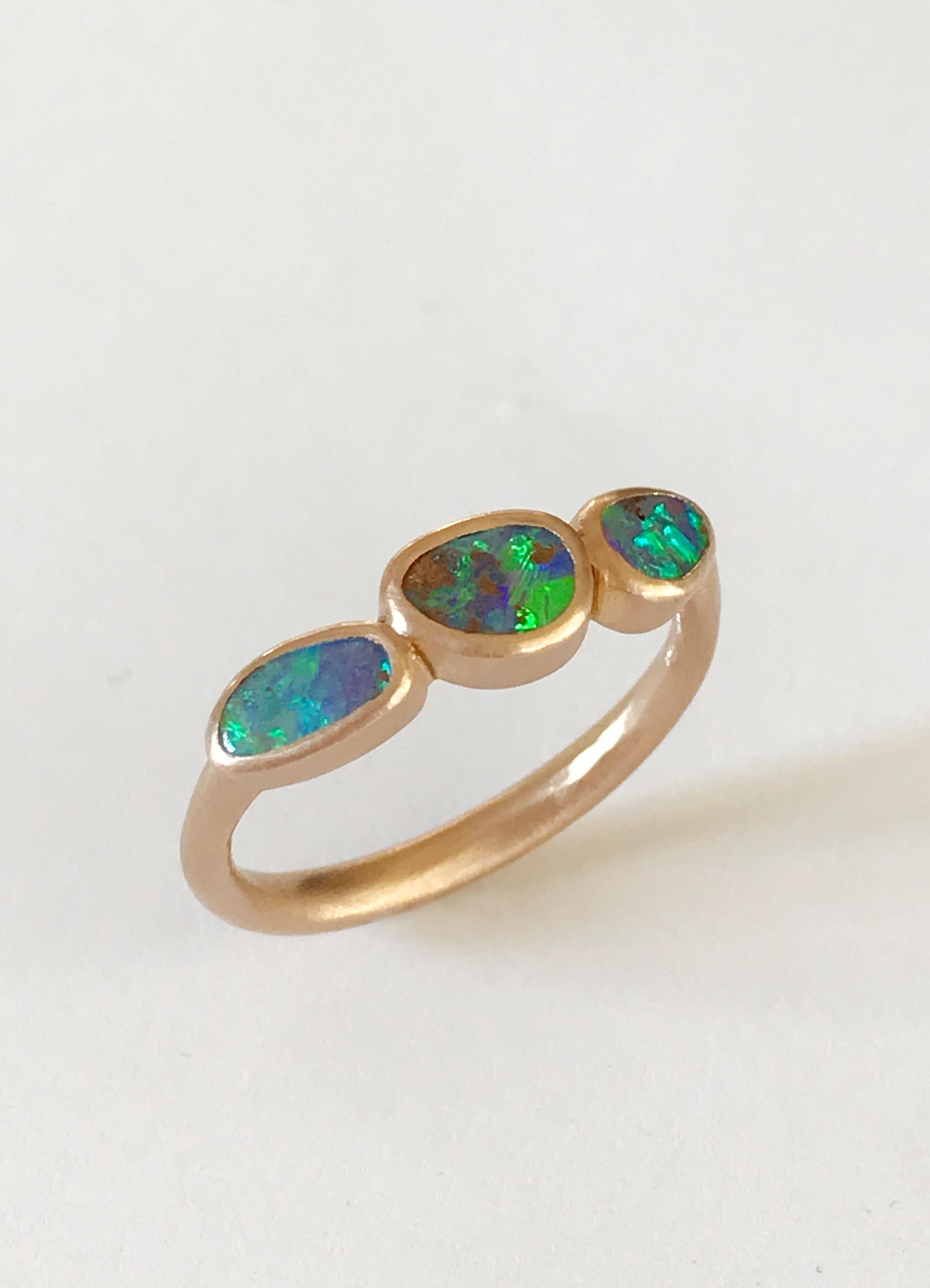 Rough Cut Dalben Small Trilogy Boulder Opal Rose Gold Ring