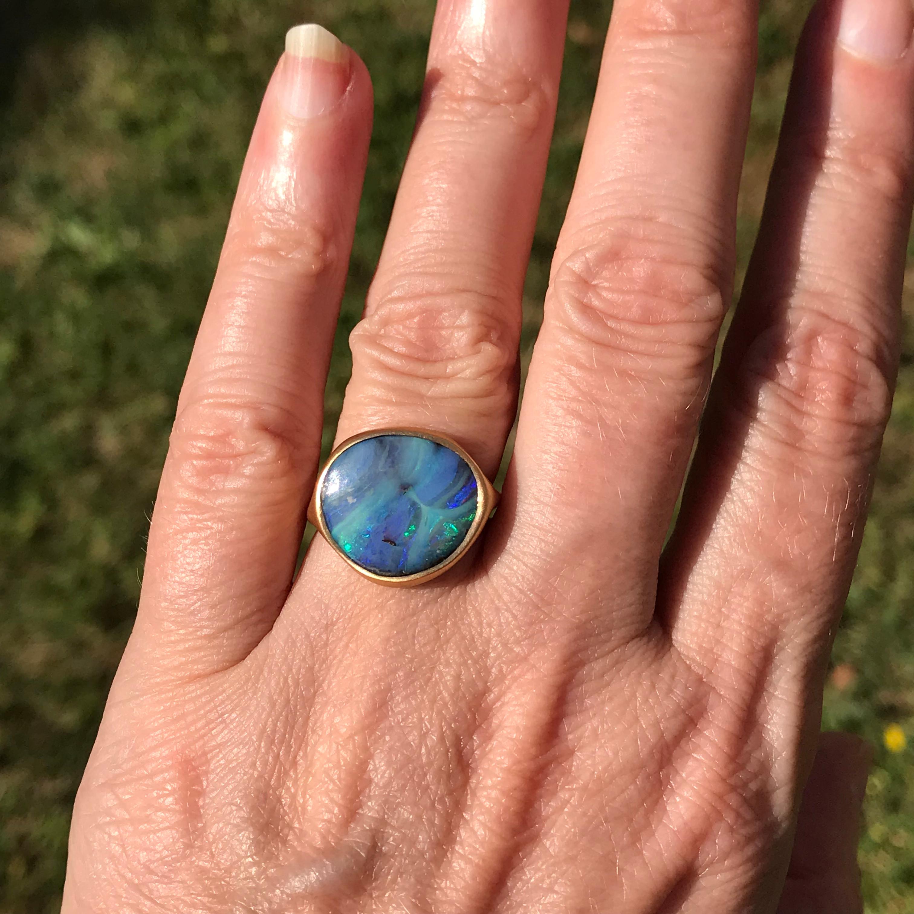 Dalben Stone Shape Boulder Opal Yellow Gold Ring For Sale 3