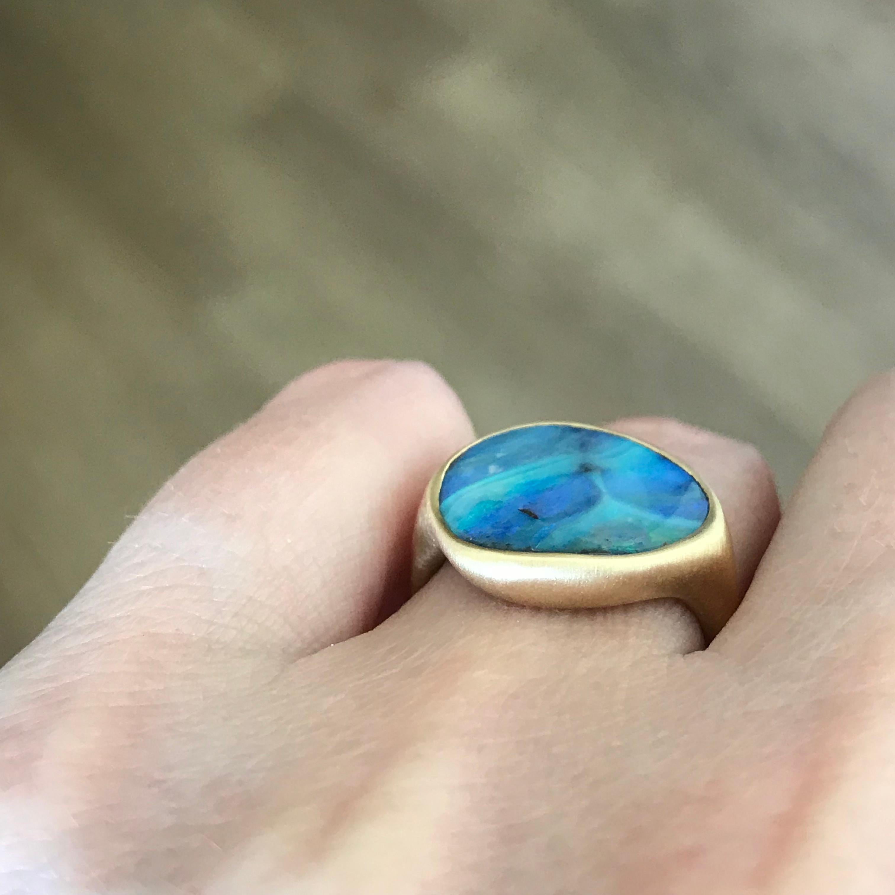 Dalben Stone Shape Boulder Opal Yellow Gold Ring For Sale 5