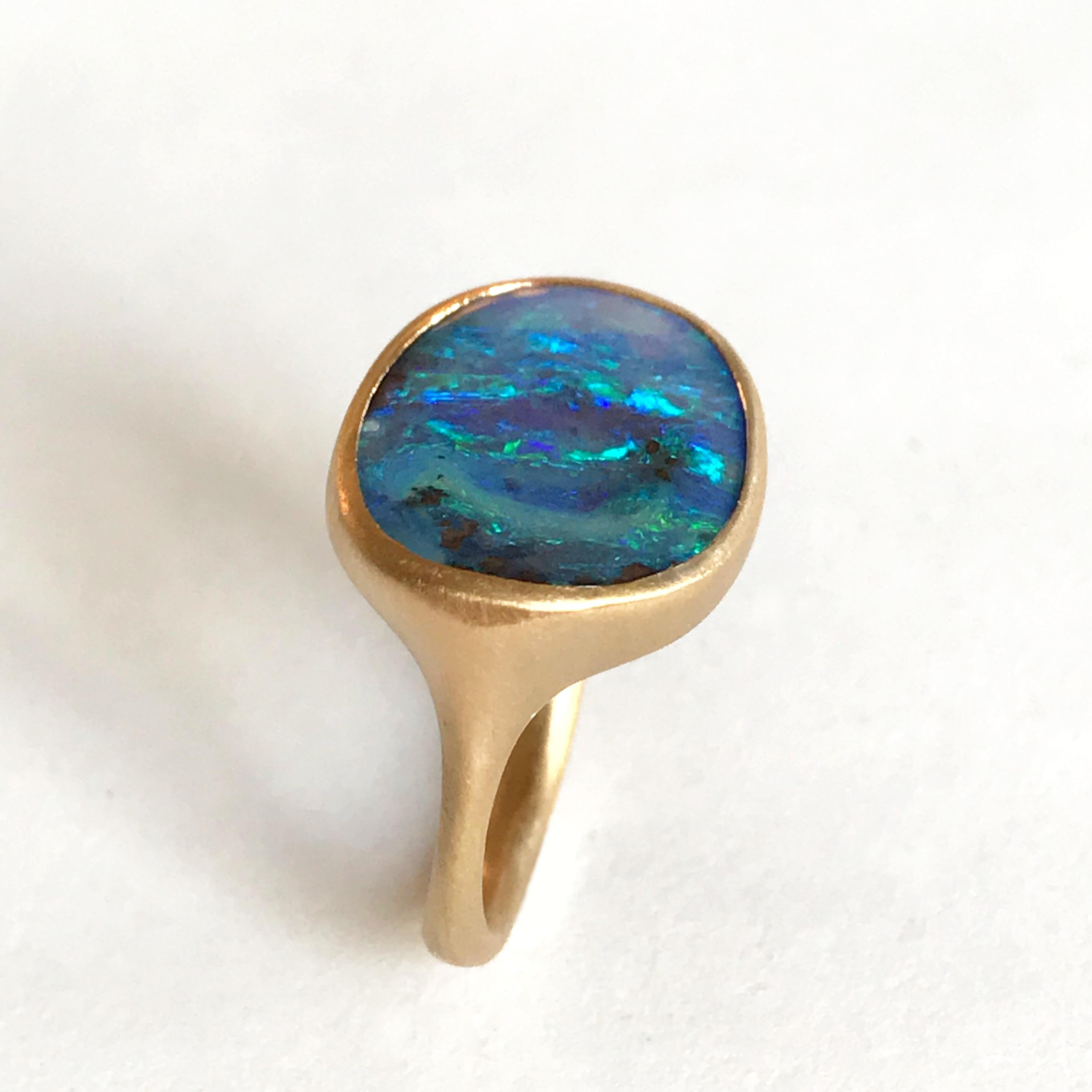 Dalben Stone Shape Boulder Opal Yellow Gold Ring 5