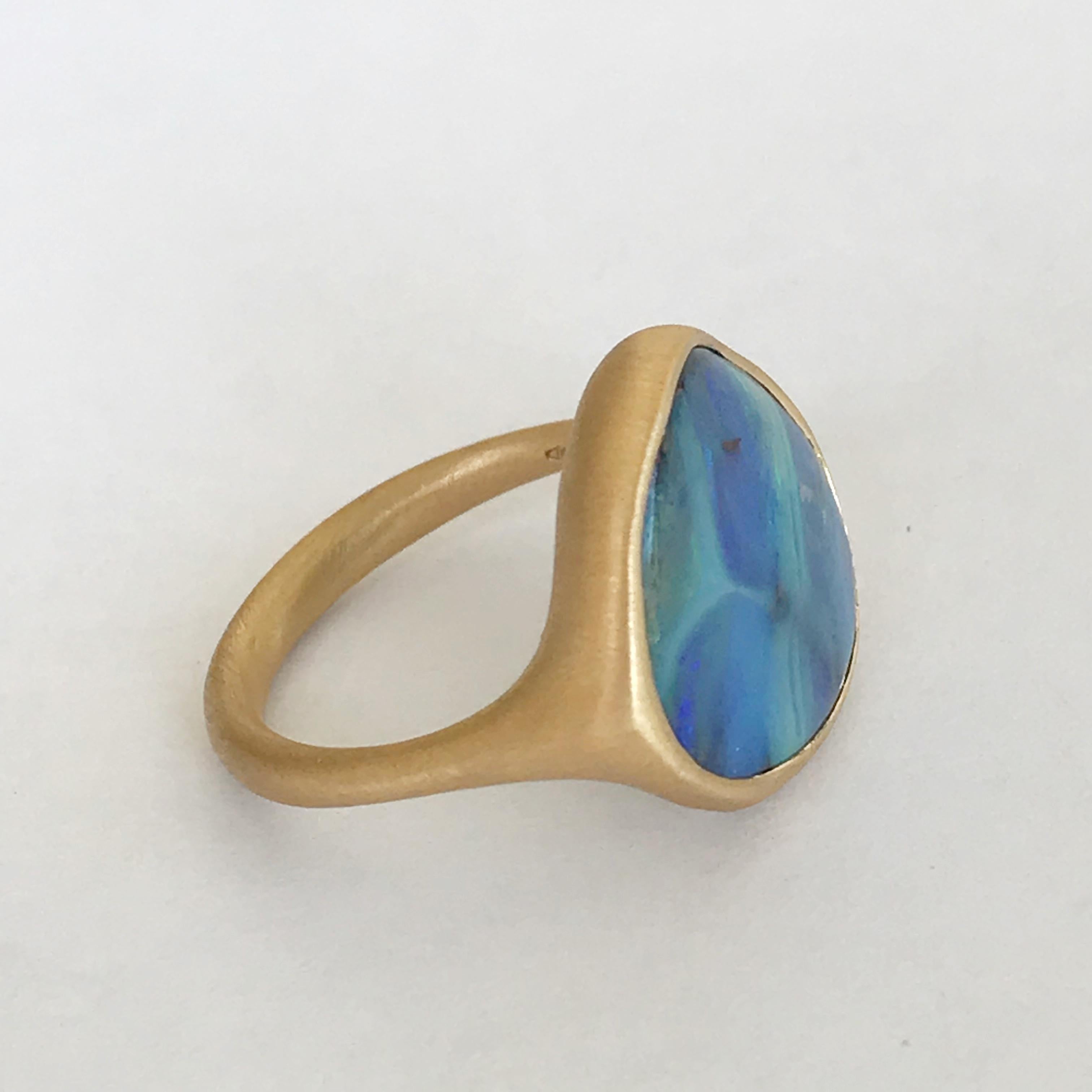 Rough Cut Dalben Stone Shape Boulder Opal Yellow Gold Ring For Sale