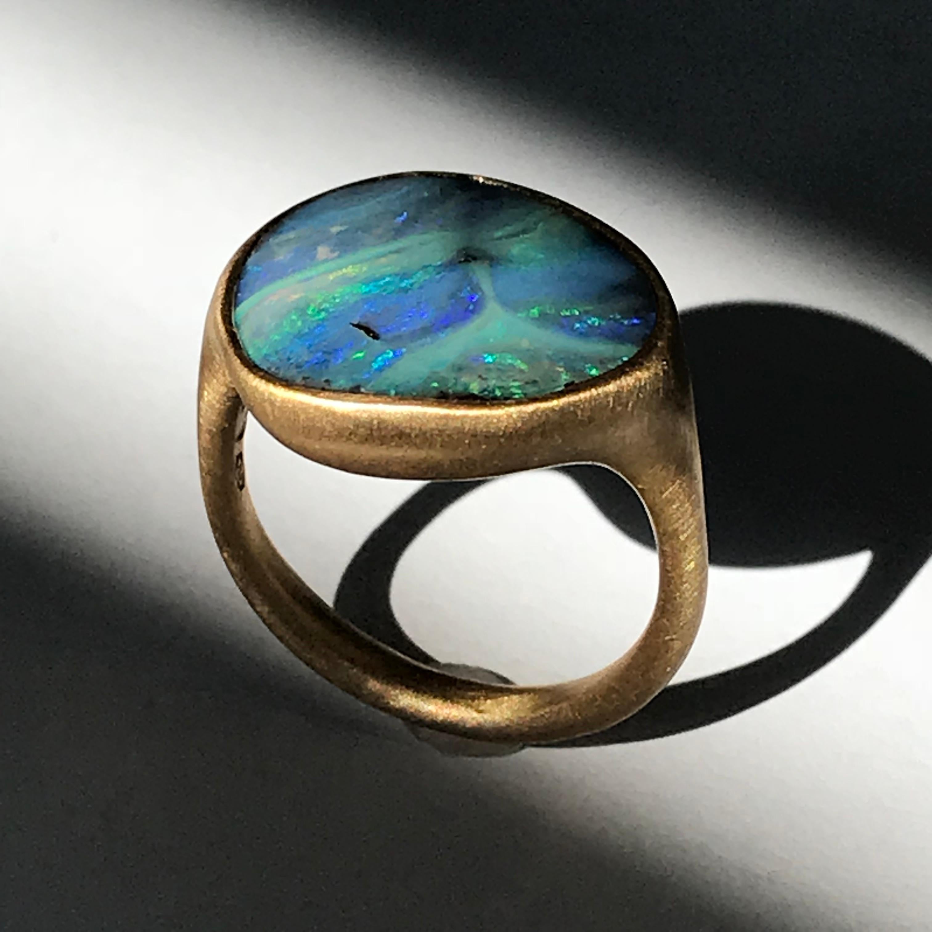 Dalben Stone Shape Boulder Opal Yellow Gold Ring In New Condition For Sale In Como, IT