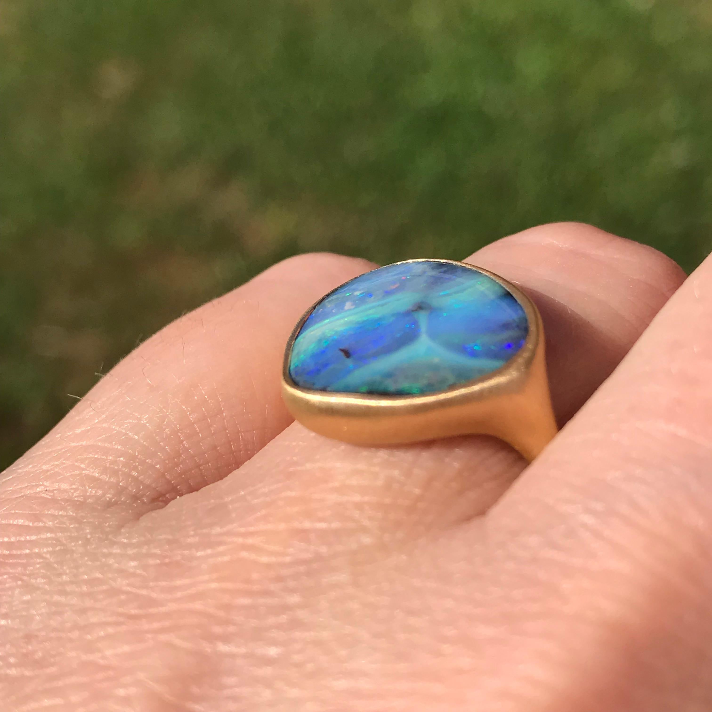 Dalben Stone Shape Boulder Opal Yellow Gold Ring For Sale 1
