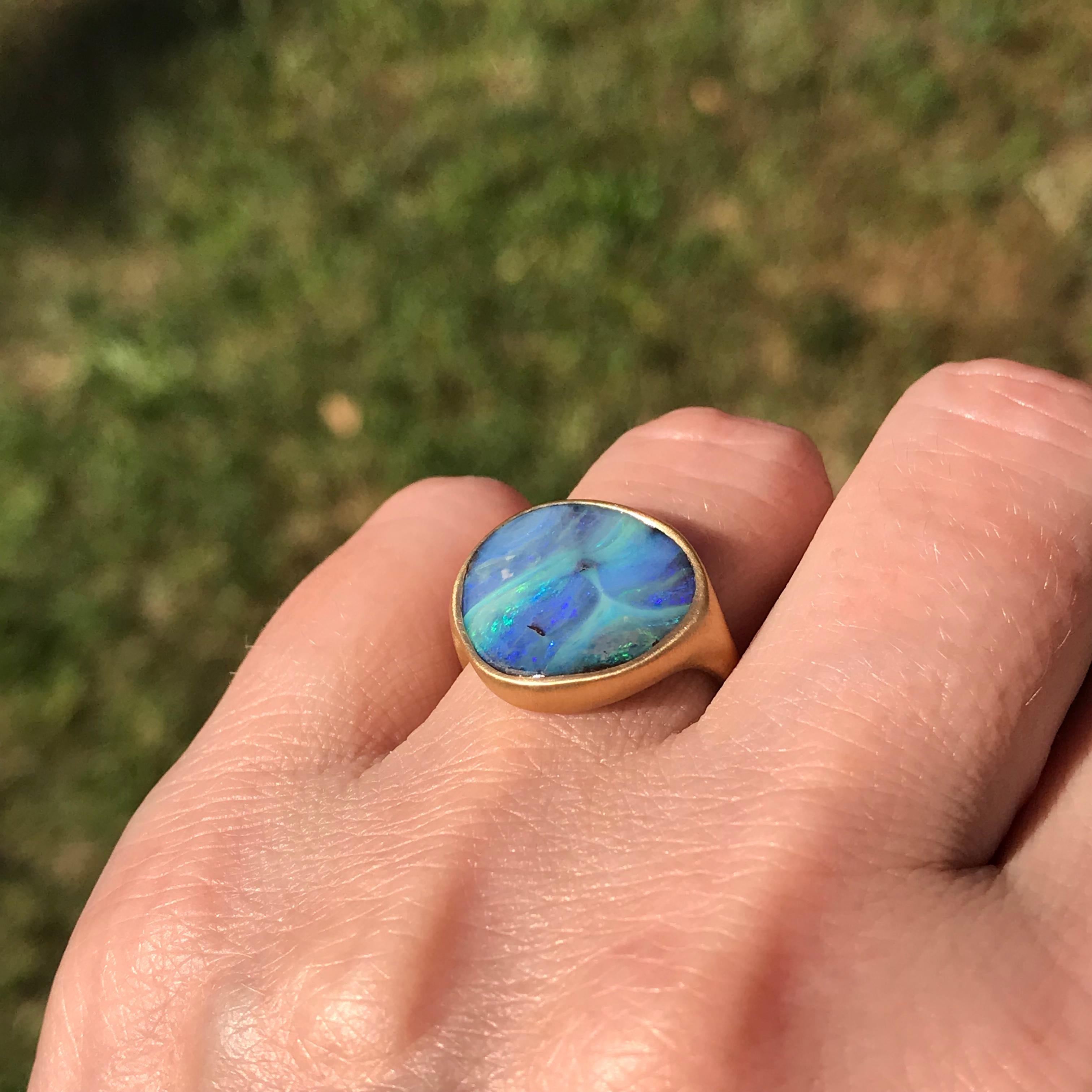 Dalben Stone Shape Boulder Opal Yellow Gold Ring For Sale 2