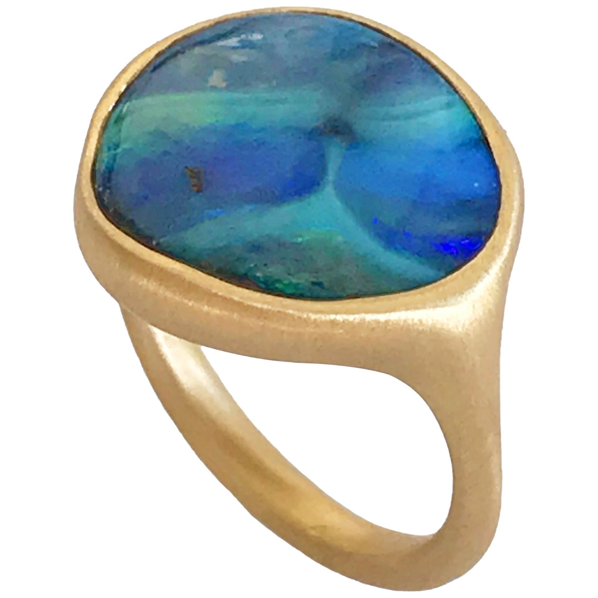 Dalben Stone Shape Boulder Opal Yellow Gold Ring For Sale