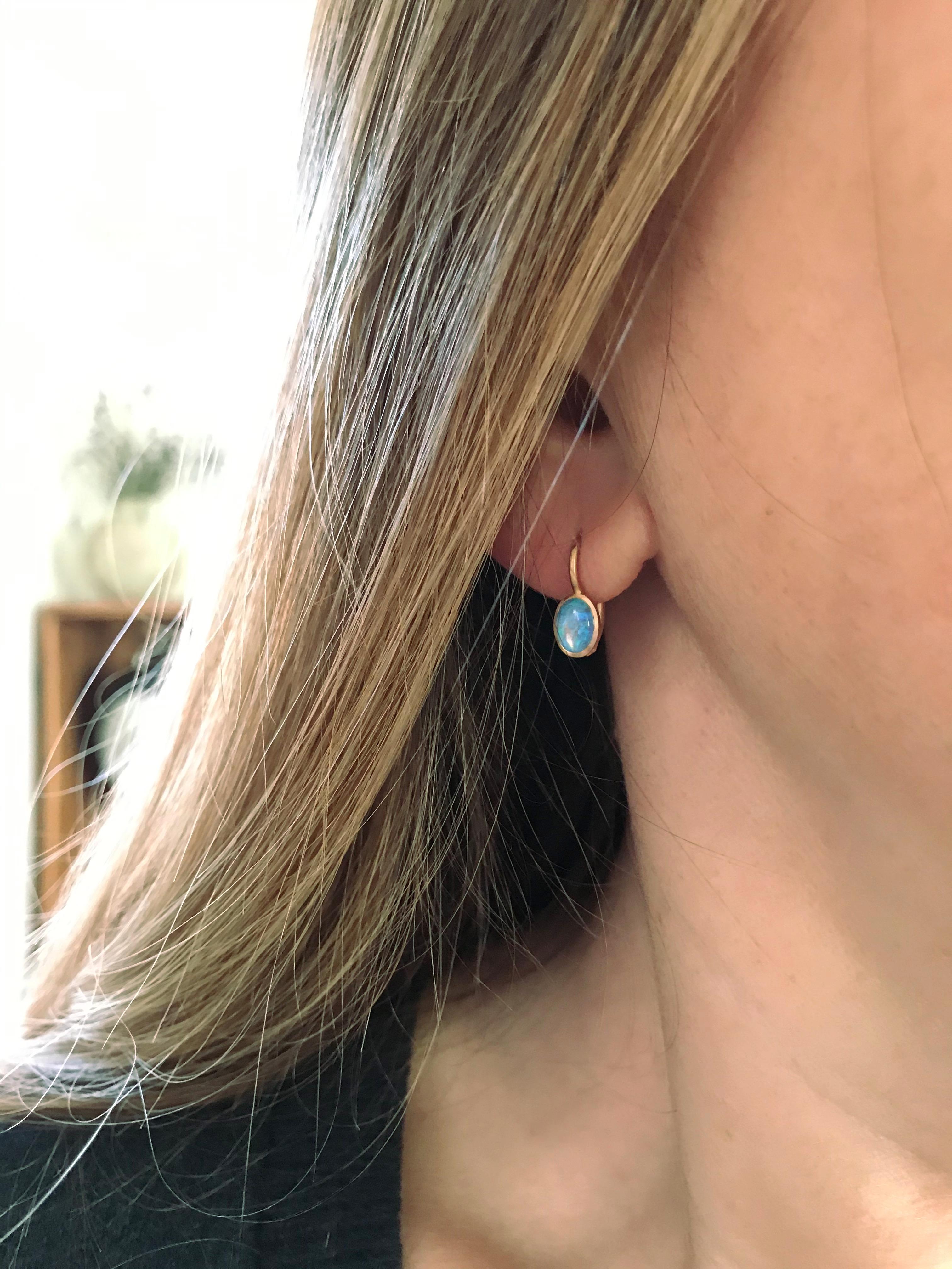 Contemporary Dalben Tiny Oval Australian Opal Rose Gold Earrings