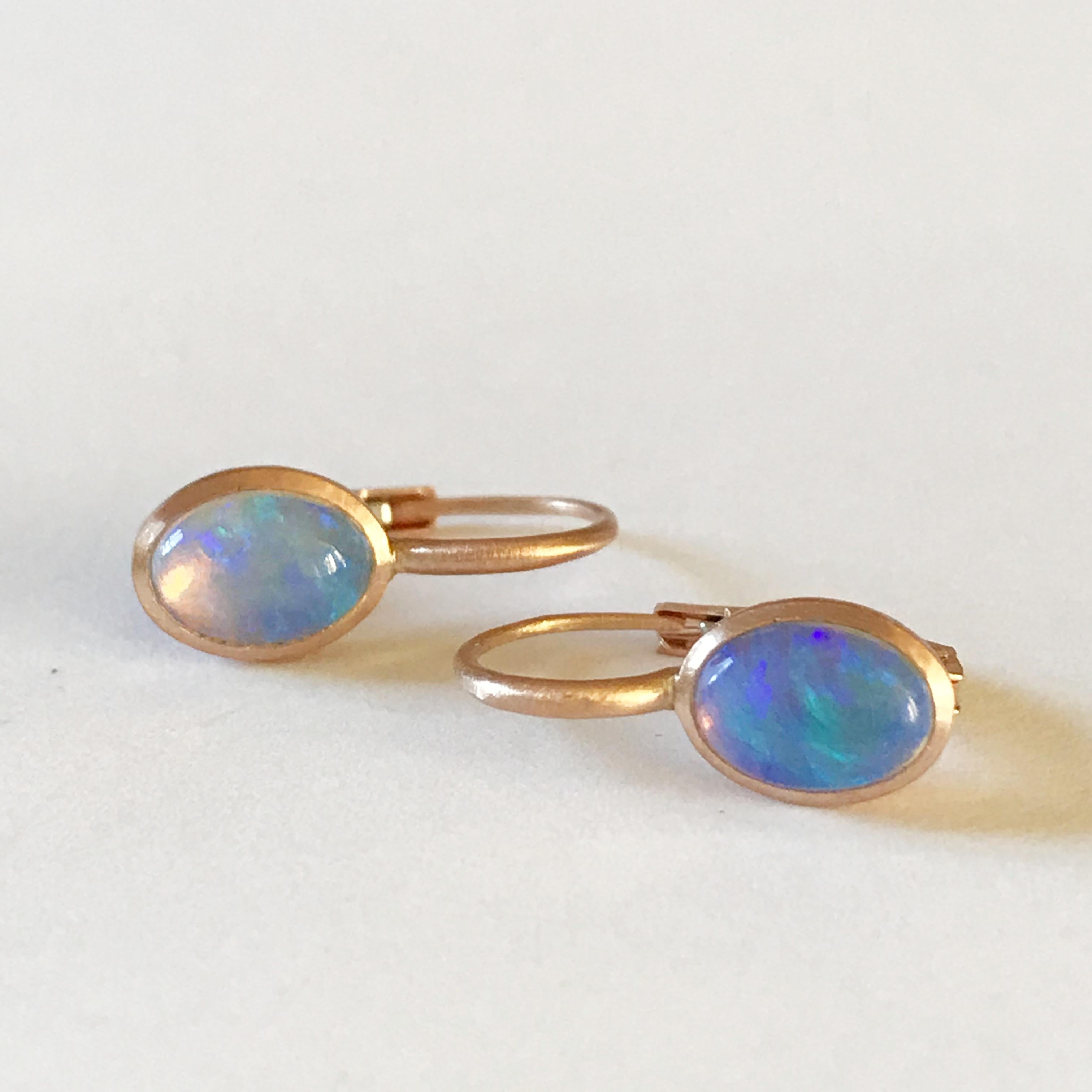 Dalben Tiny Oval Australian Opal Rose Gold Earrings In New Condition In Como, IT