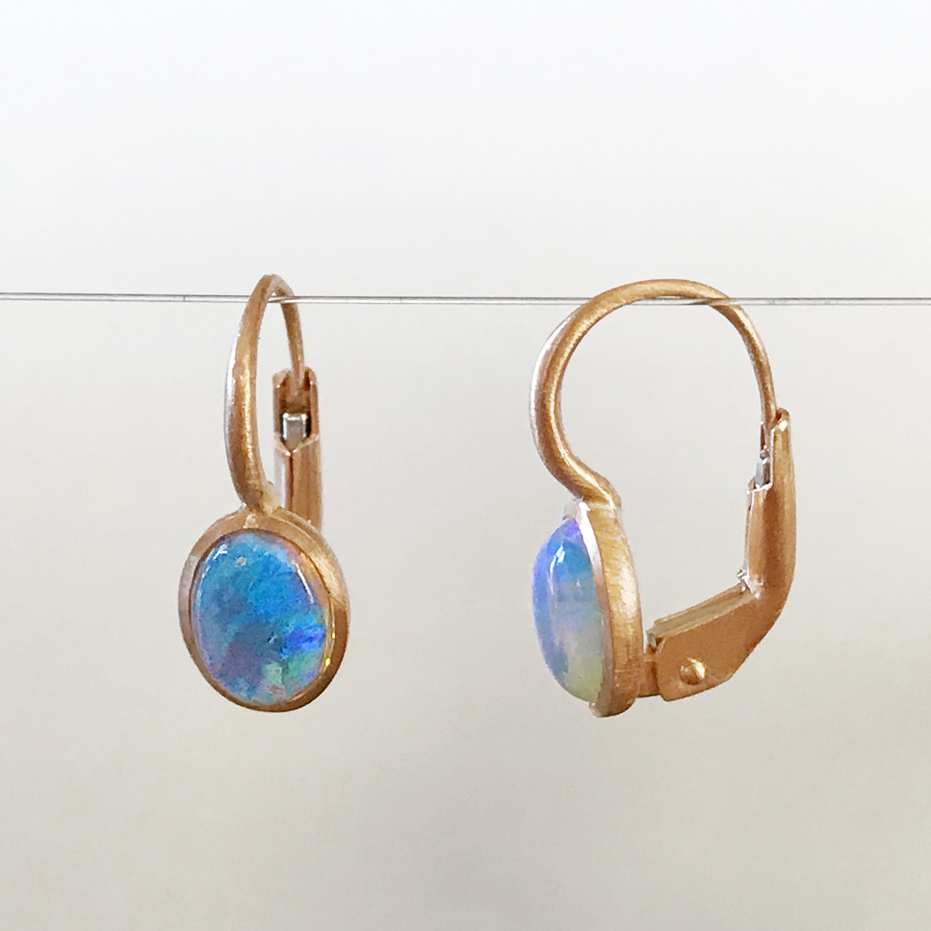 Women's Dalben Tiny Oval Australian Opal Rose Gold Earrings