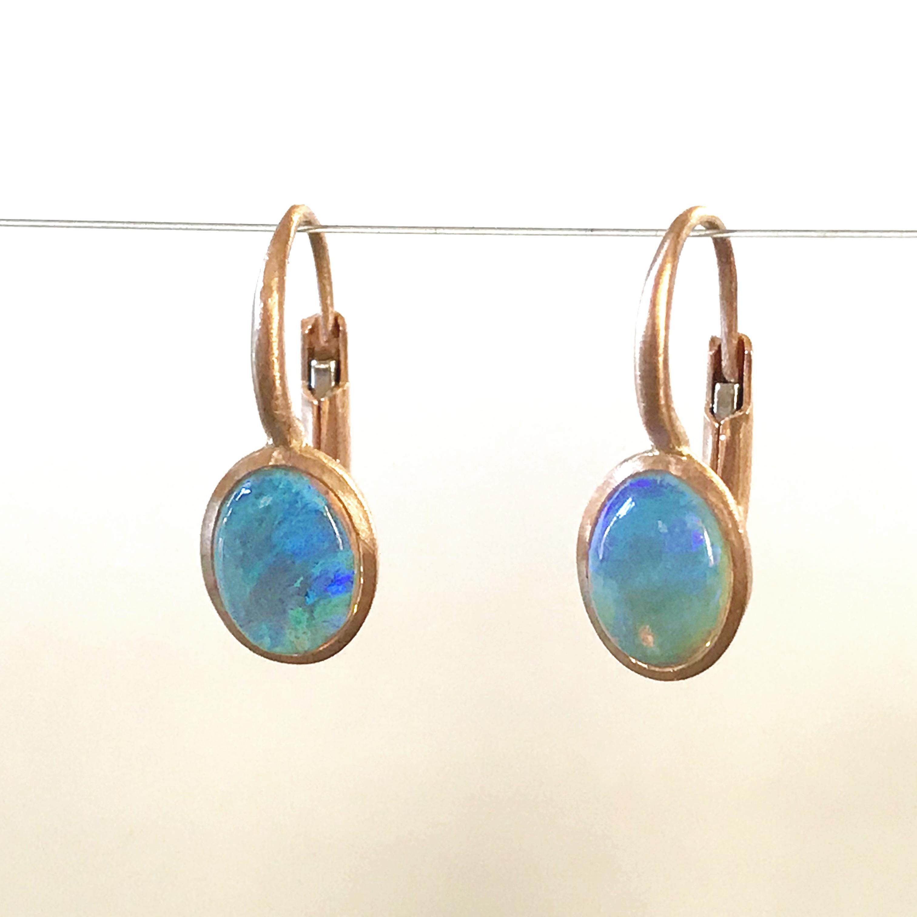 Dalben Tiny Oval Australian Opal Rose Gold Earrings 1