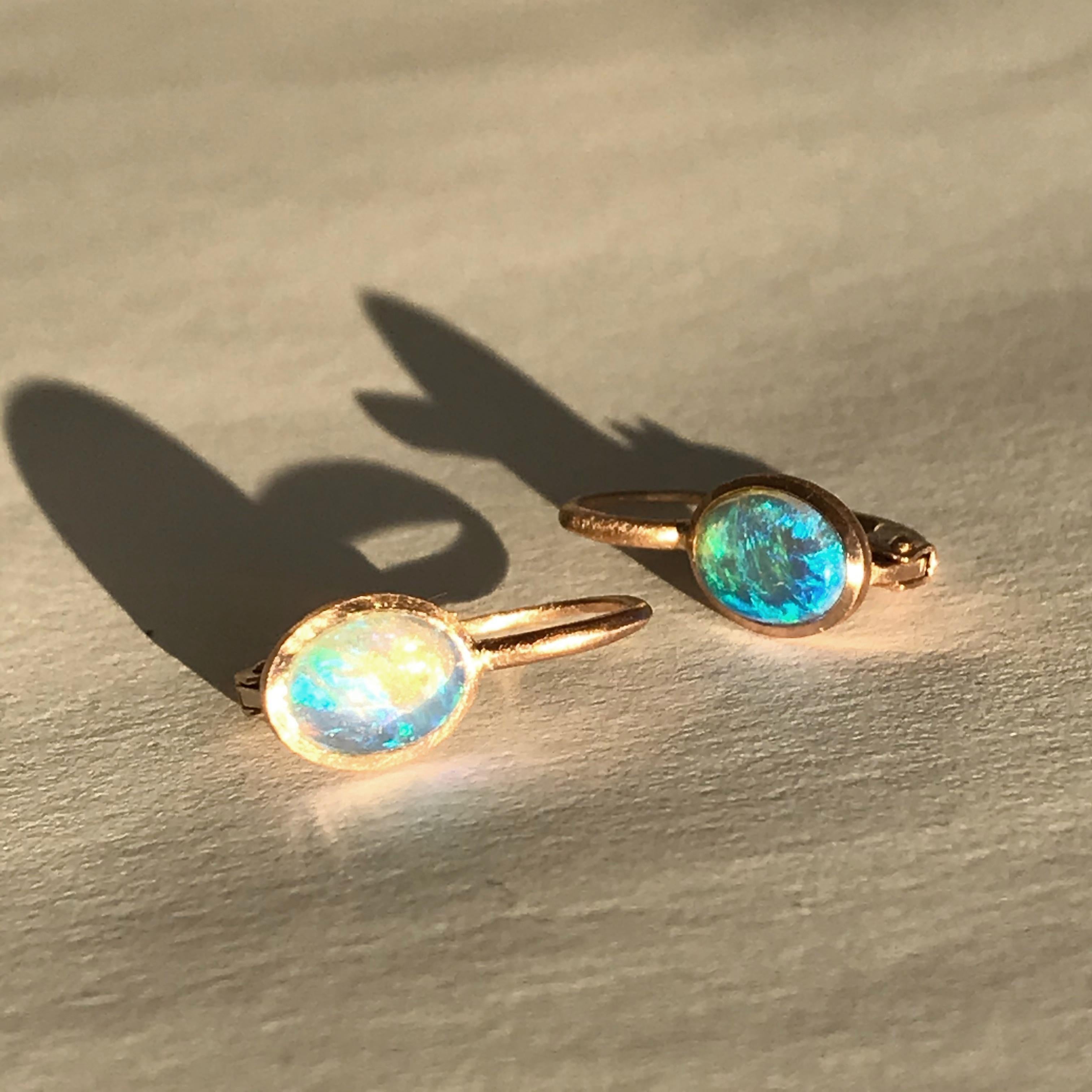 Dalben Tiny Oval Australian Opal Rose Gold Earrings 2