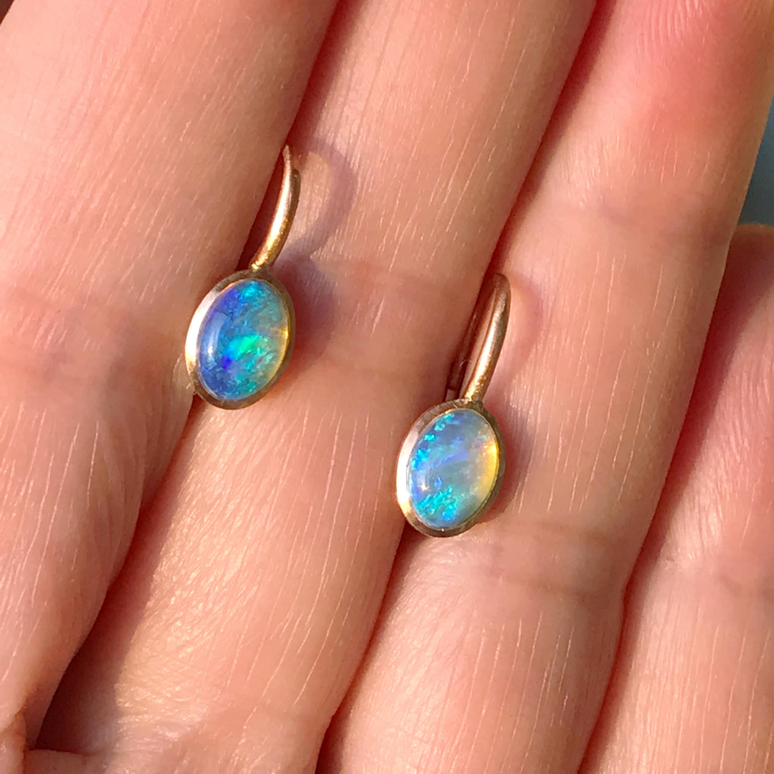 Dalben Tiny Oval Australian Opal Rose Gold Earrings 3