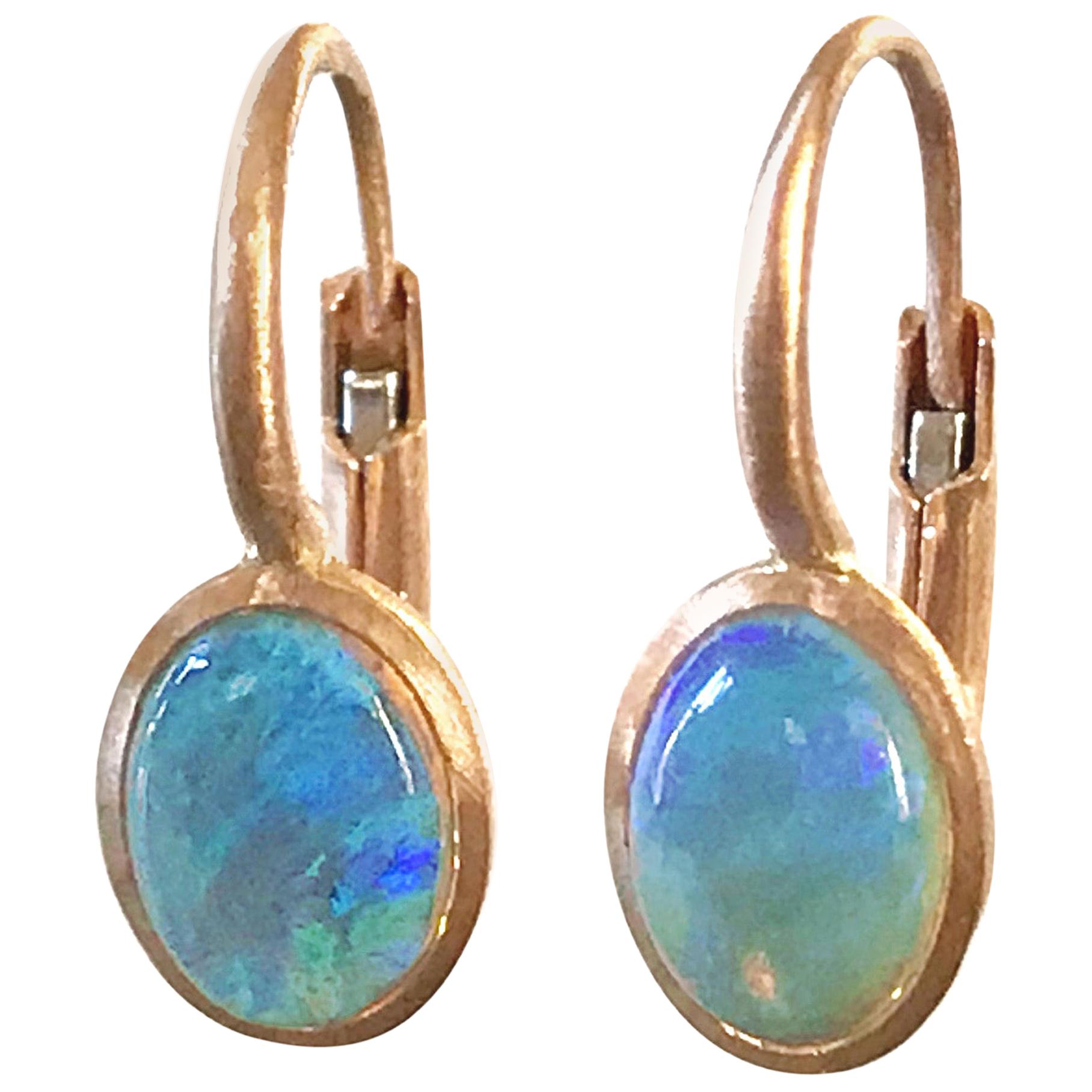 Dalben Tiny Oval Australian Opal Rose Gold Earrings