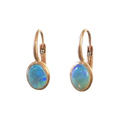 Dalben Tiny Oval Australian Opal yellow Gold Earrings