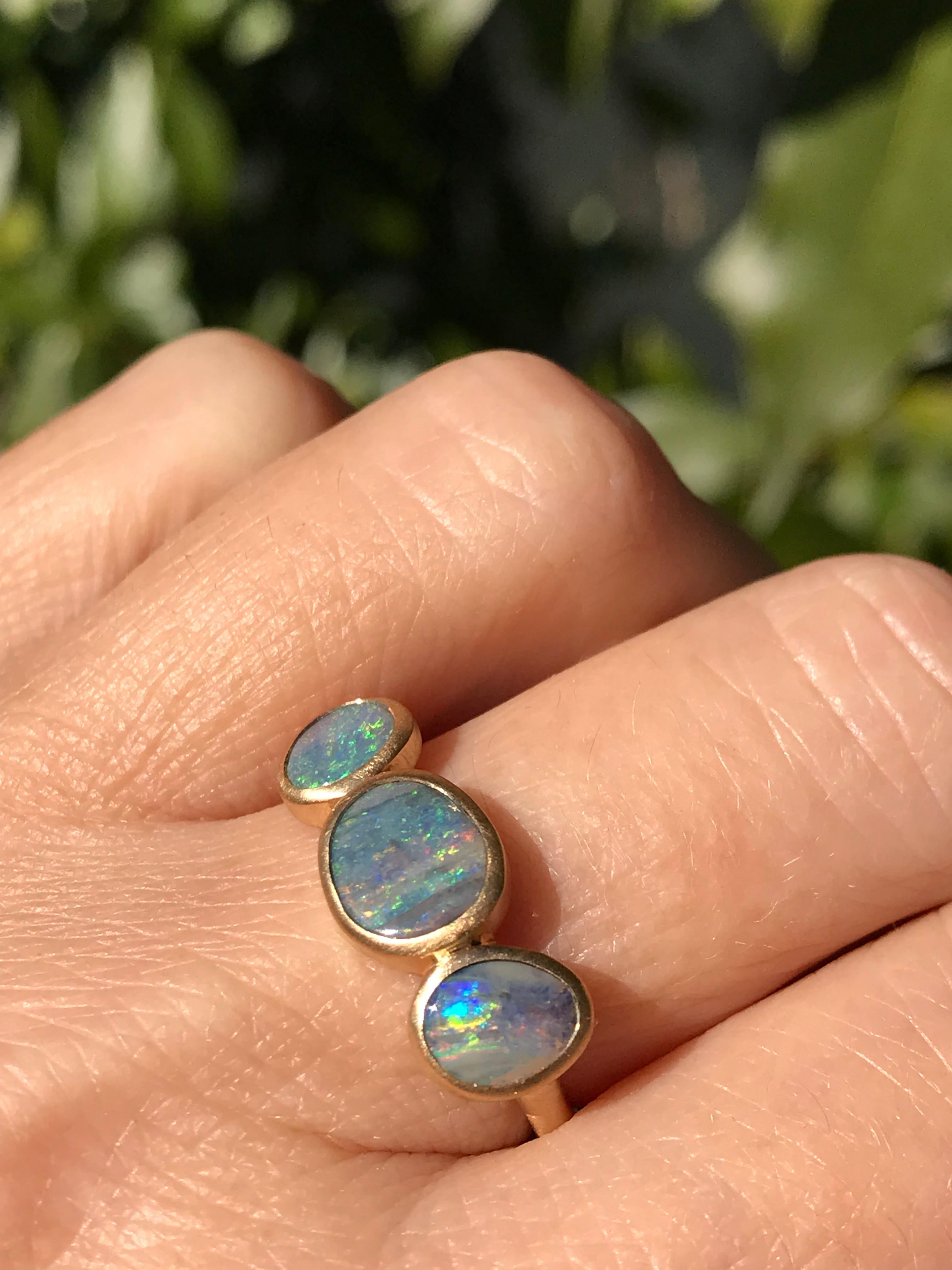 Contemporary Dalben Trilogy Boulder Opal Yellow Gold Ring