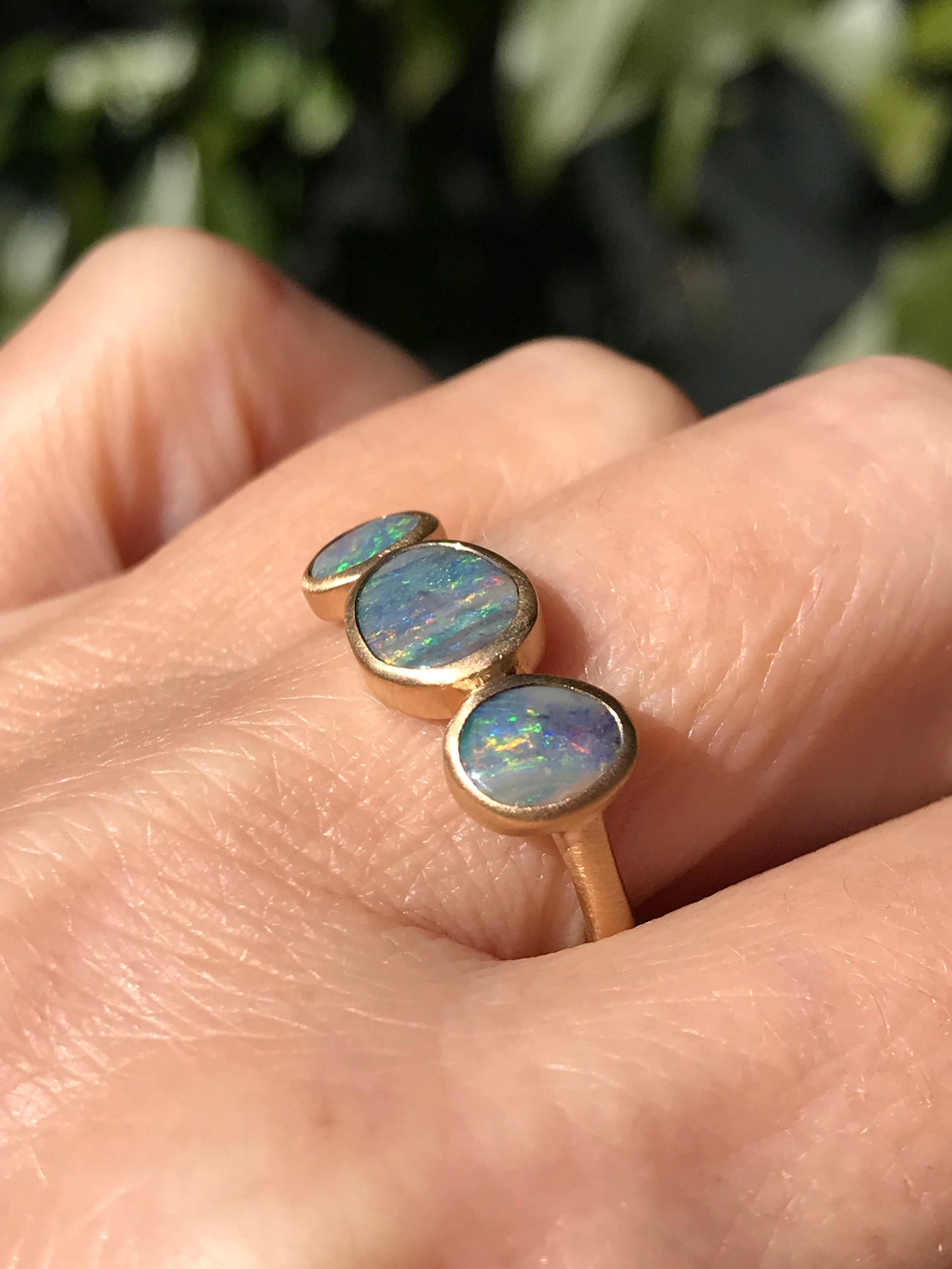 Mixed Cut Dalben Trilogy Boulder Opal Yellow Gold Ring