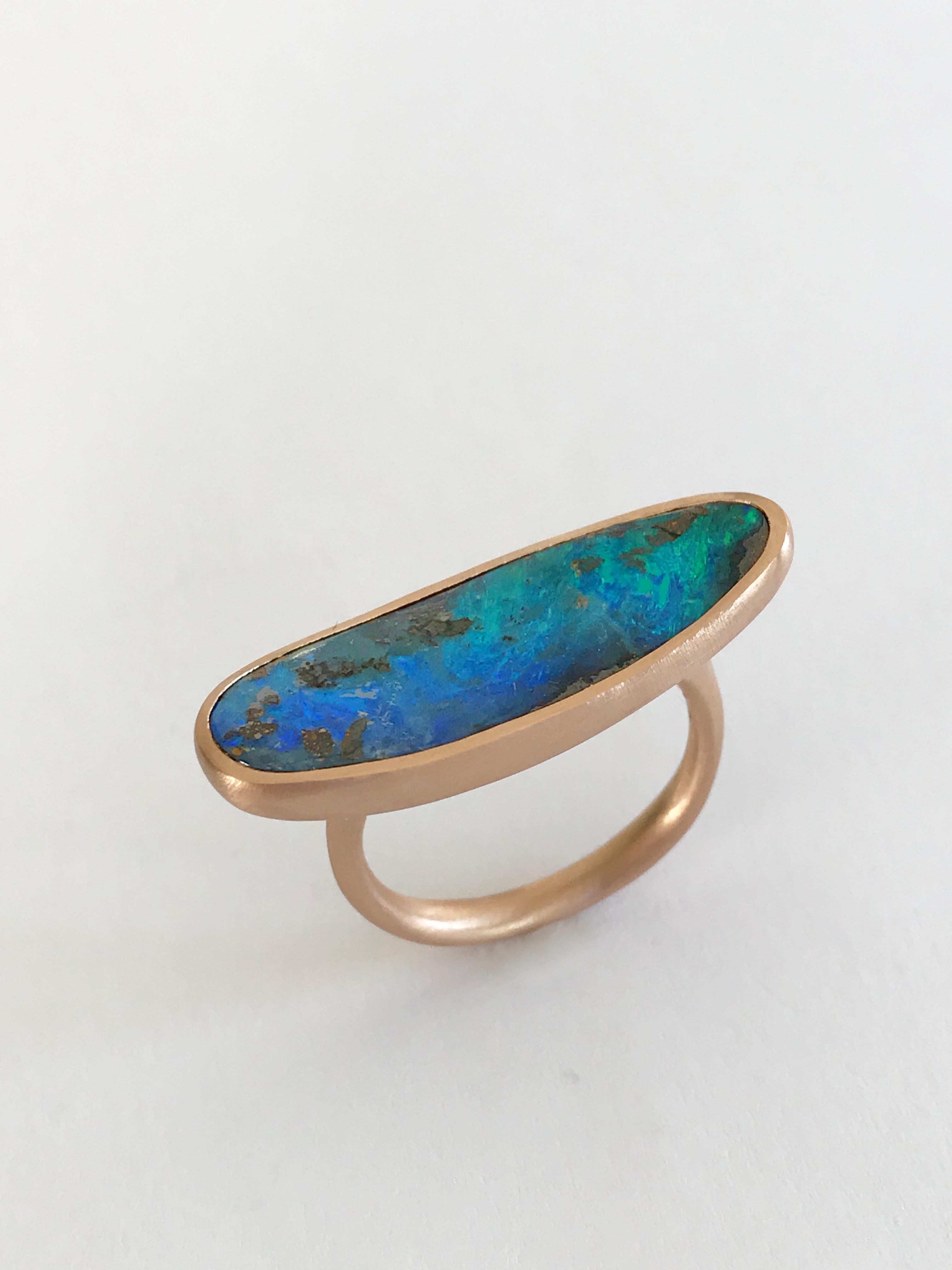 Dalben Very Long Boulder Opal Rose Gold Ring For Sale 4