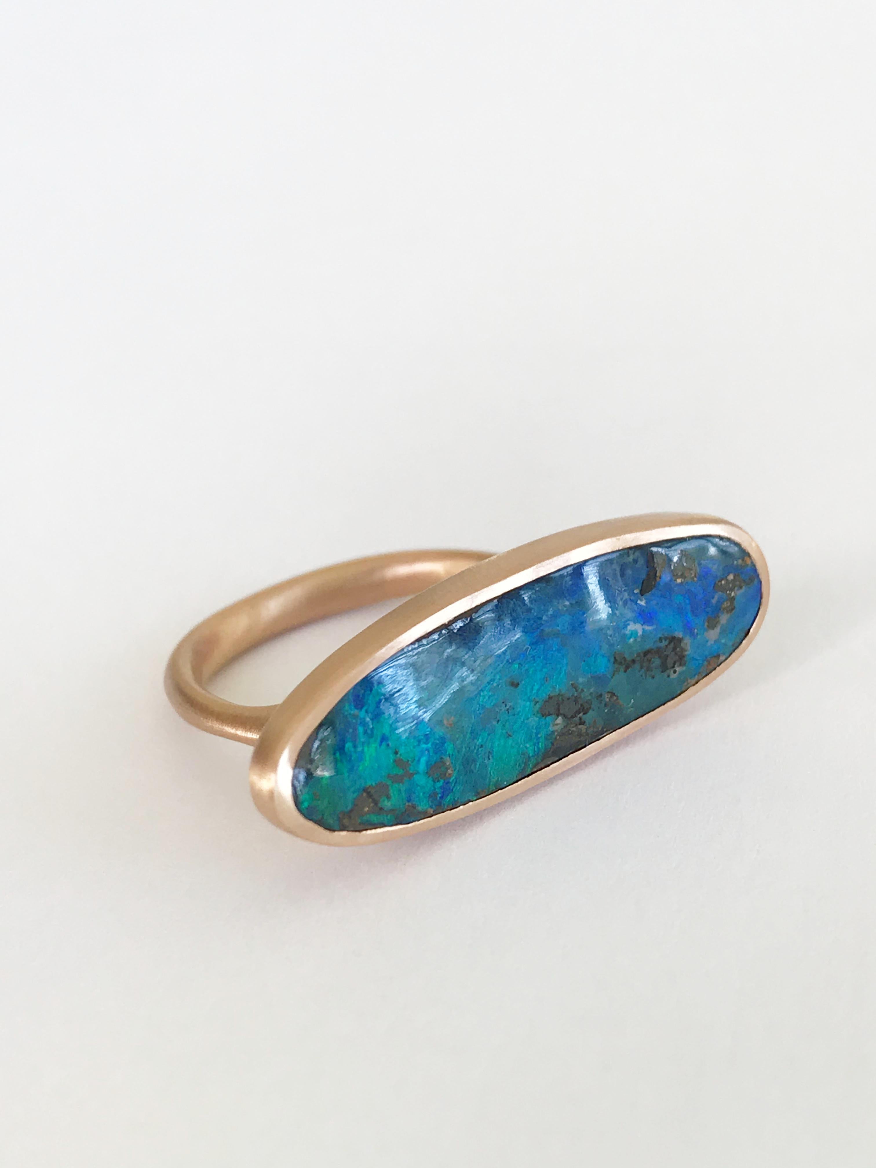 Dalben Very Long Boulder Opal Rose Gold Ring For Sale 6