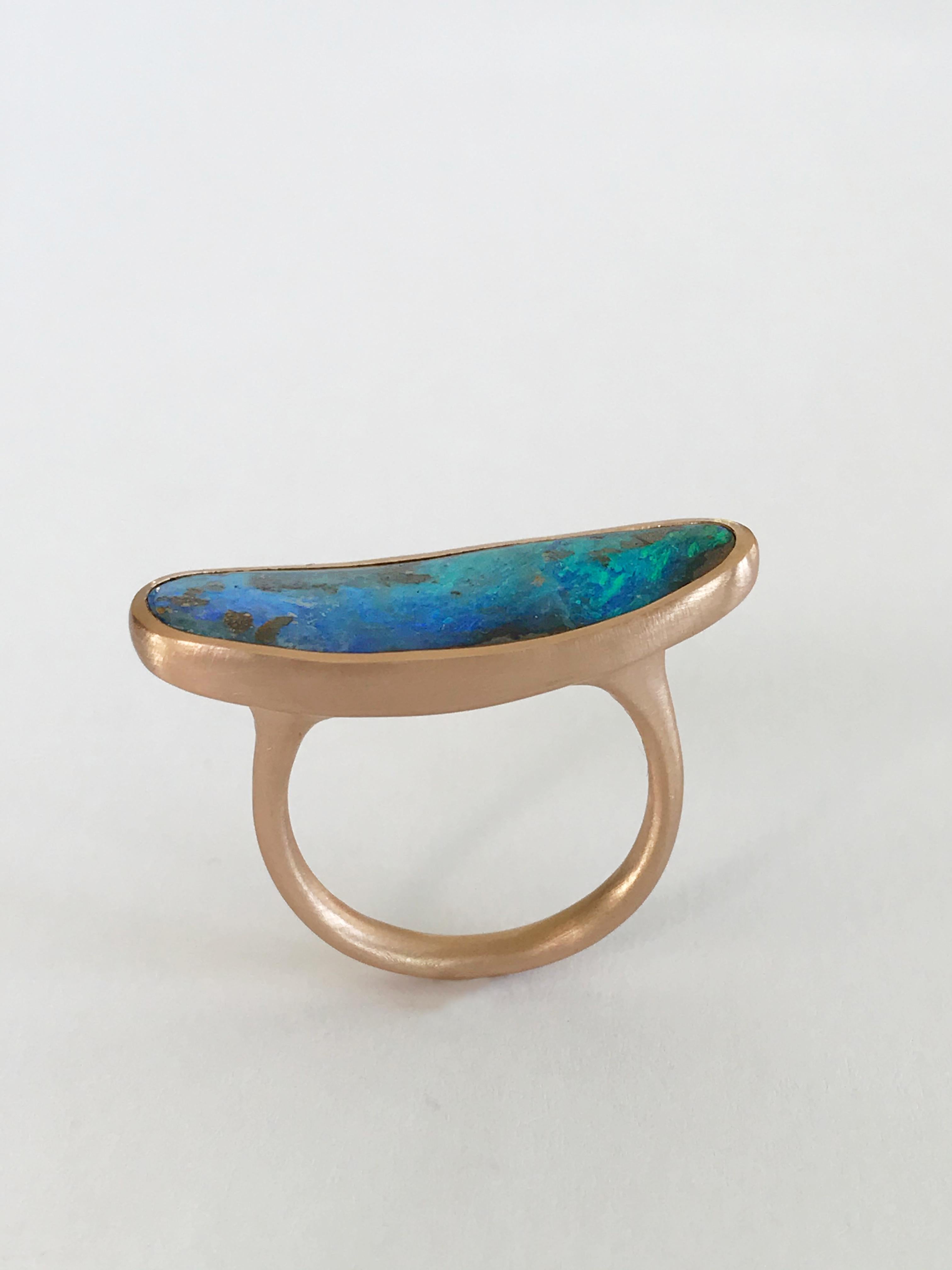 Dalben Very Long Boulder Opal Rose Gold Ring For Sale 7