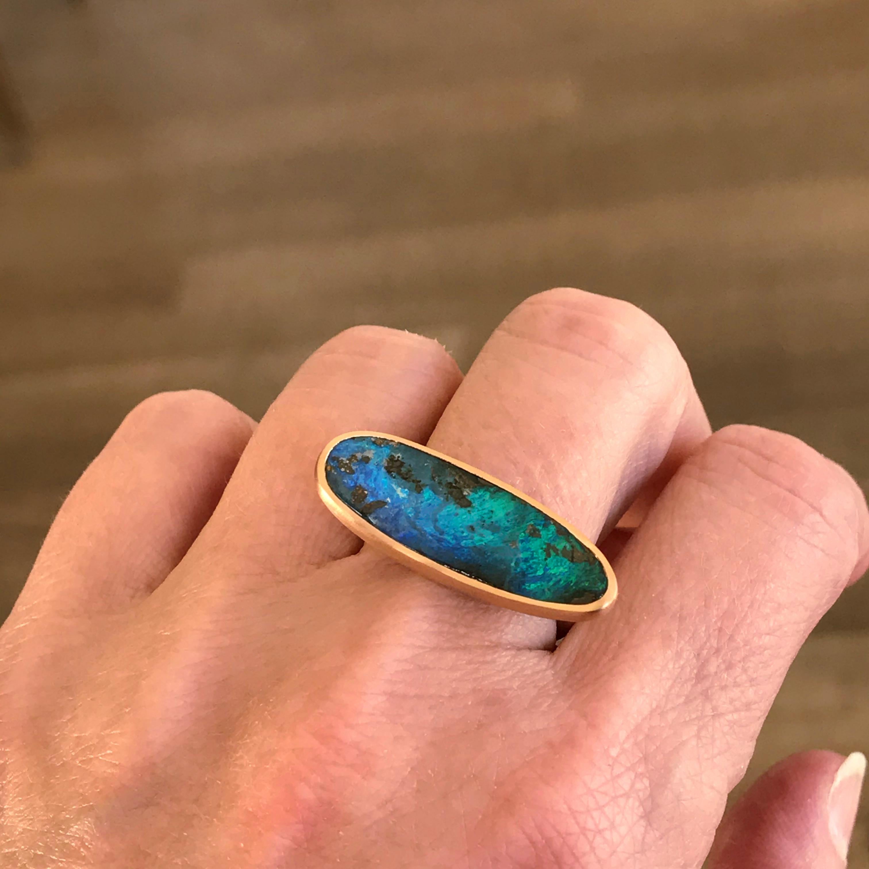 Dalben Very Long Boulder Opal Rose Gold Ring For Sale 9