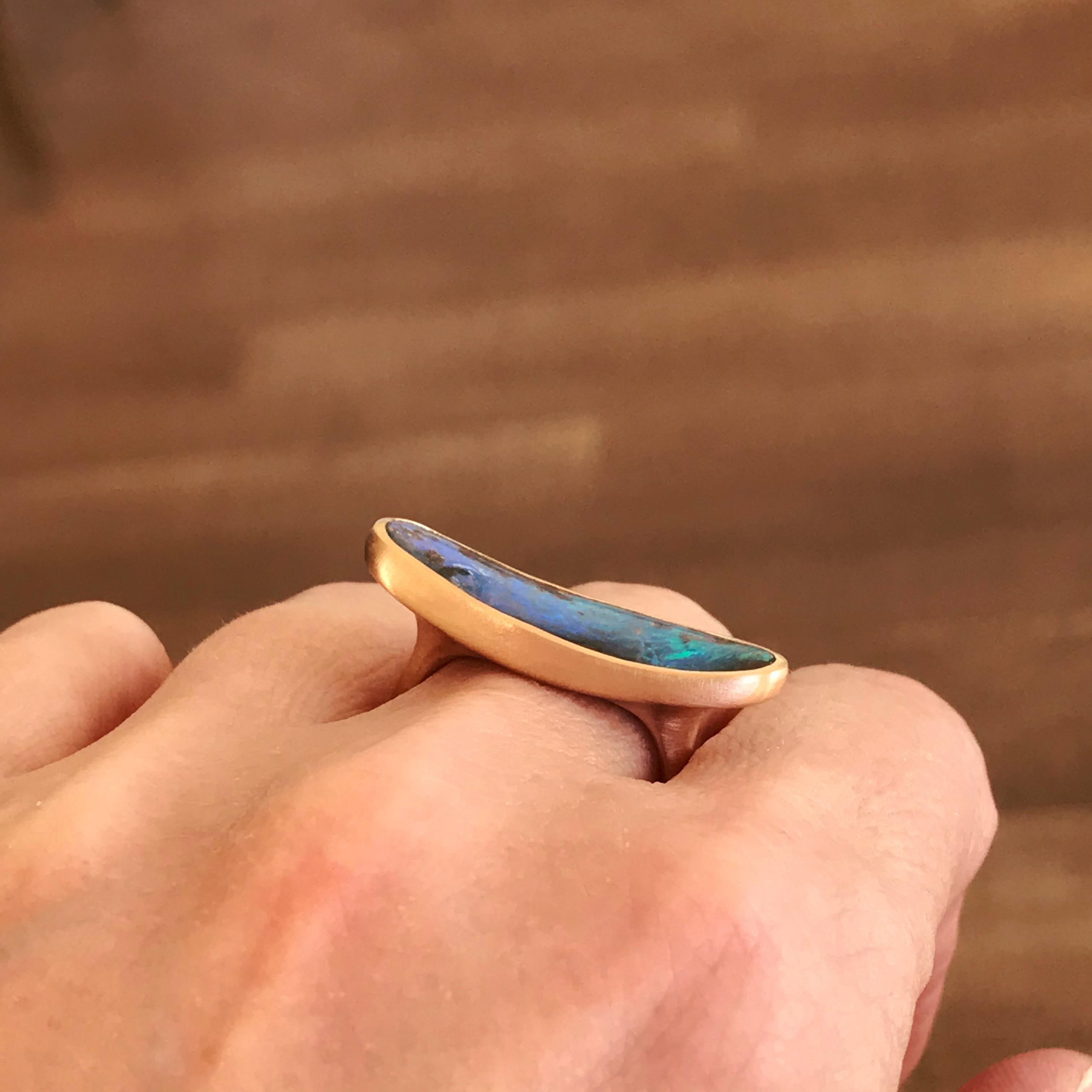 Dalben Very Long Boulder Opal Rose Gold Ring For Sale 11