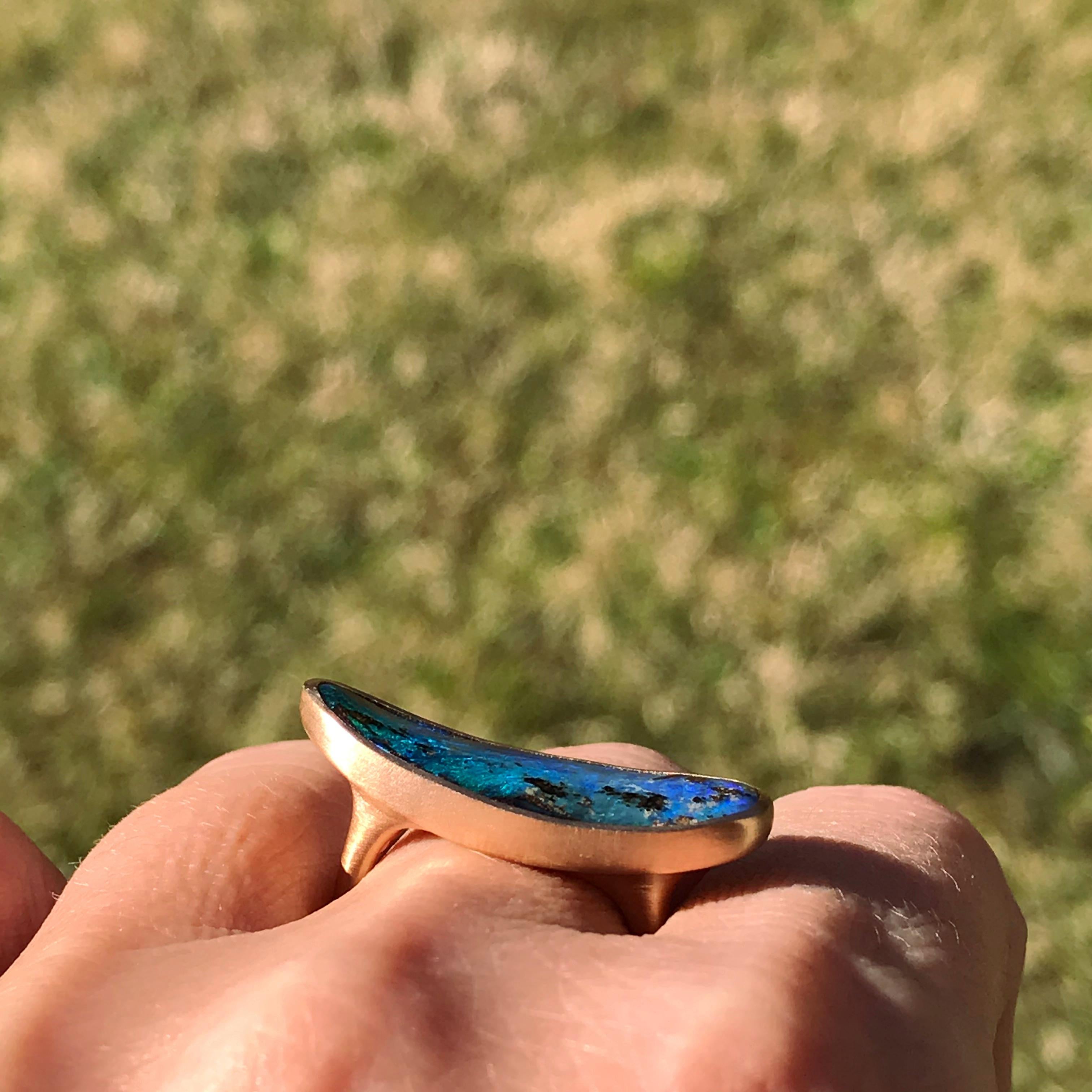 Contemporary Dalben Very Long Boulder Opal Rose Gold Ring For Sale